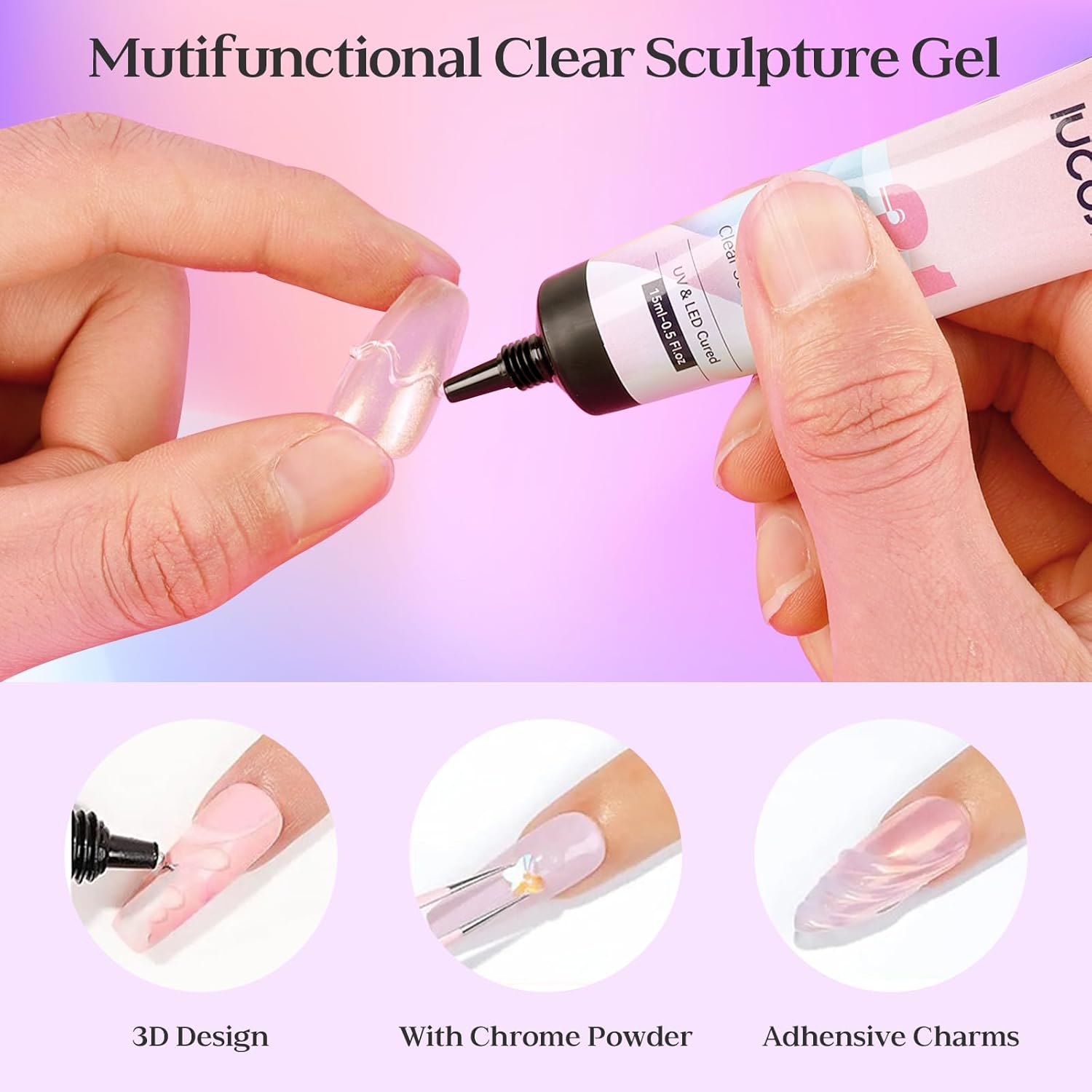 Yehapp 2x15ml Clear 3D Painting Gel for Chrome Powder and Nail Art