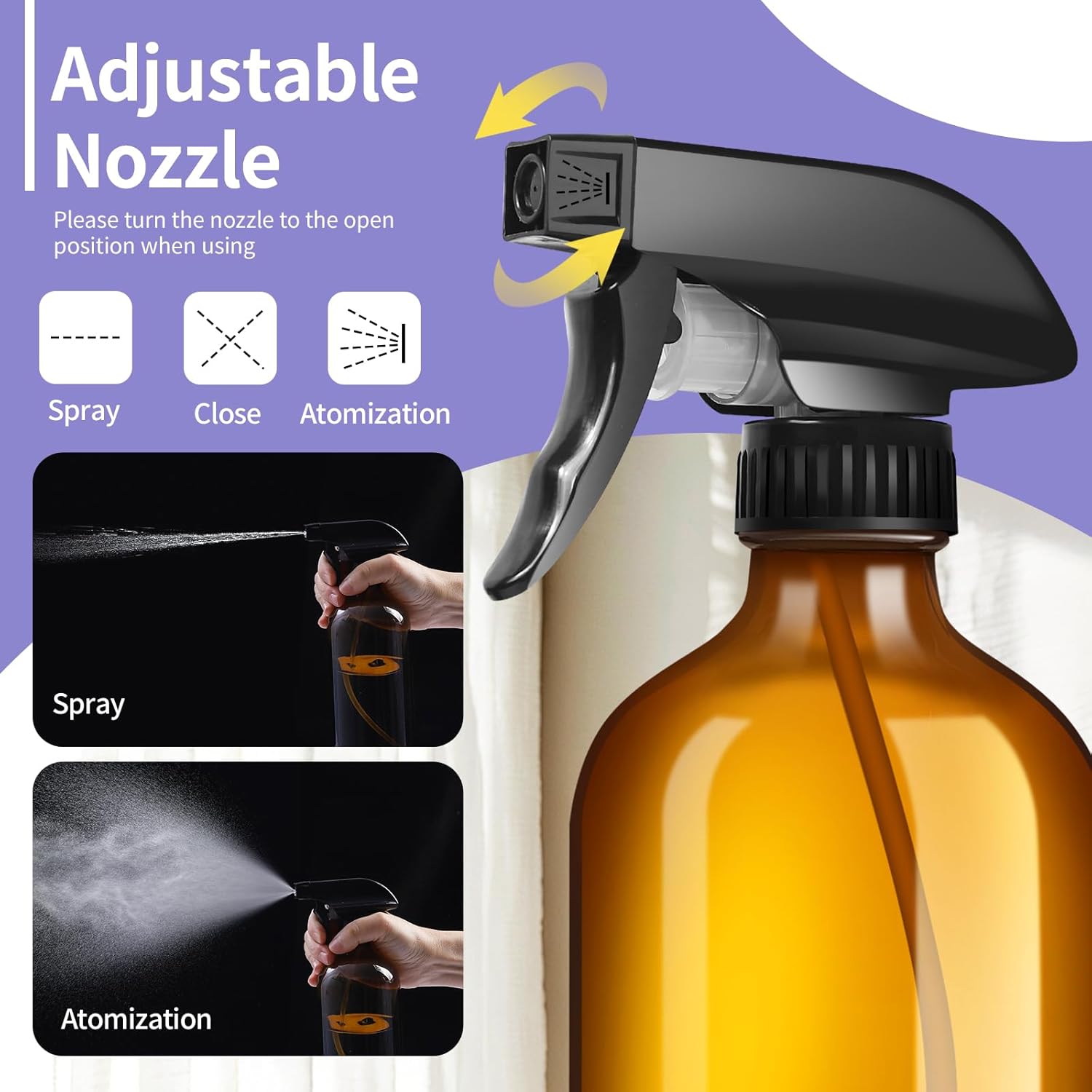 9 Pack Refillable Amber Glass Spray Bottles 16oz