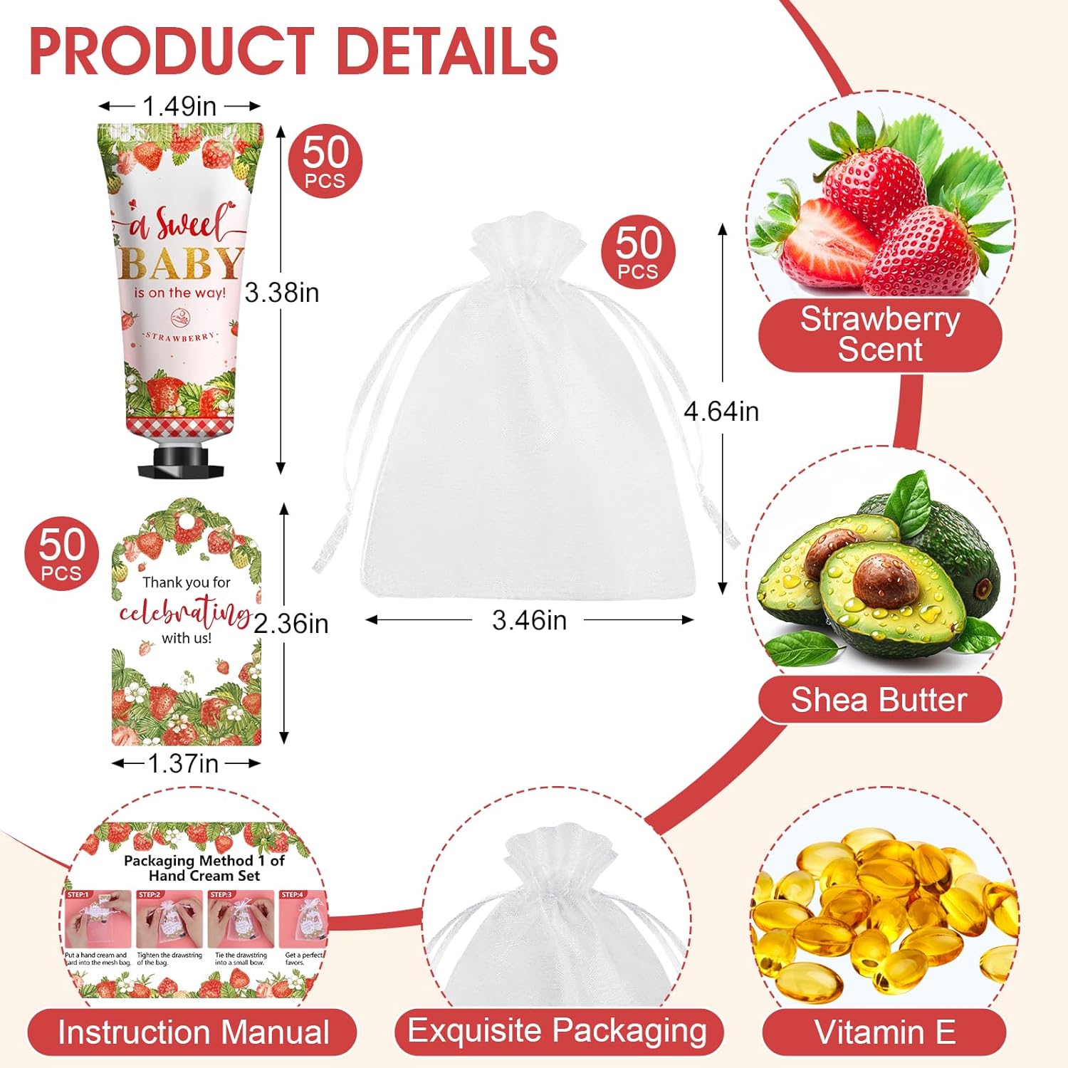 50 Pack Strawberry Hand Cream Gift Sets