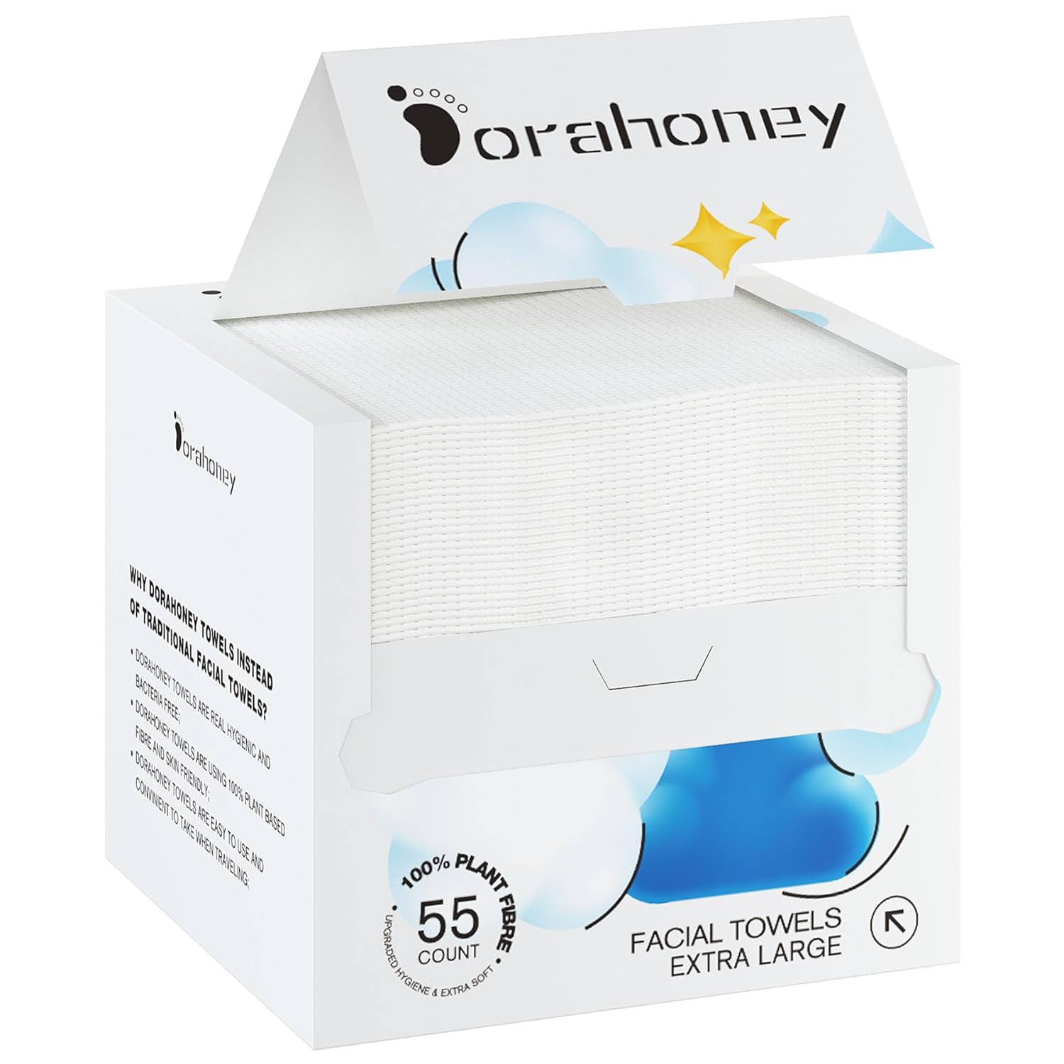 Dorahoney Disposable Face Towels 12x12 55 Count