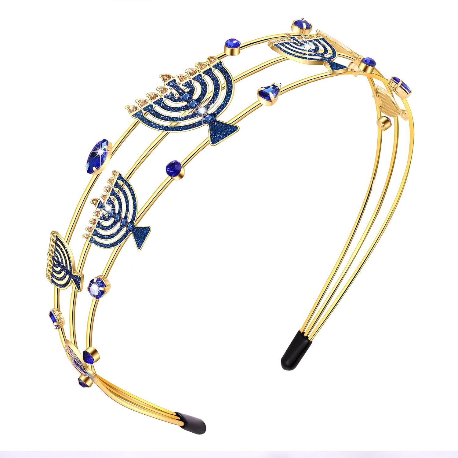 Hanukkah Menorah Headbands for Women with Multi Layer Crystals