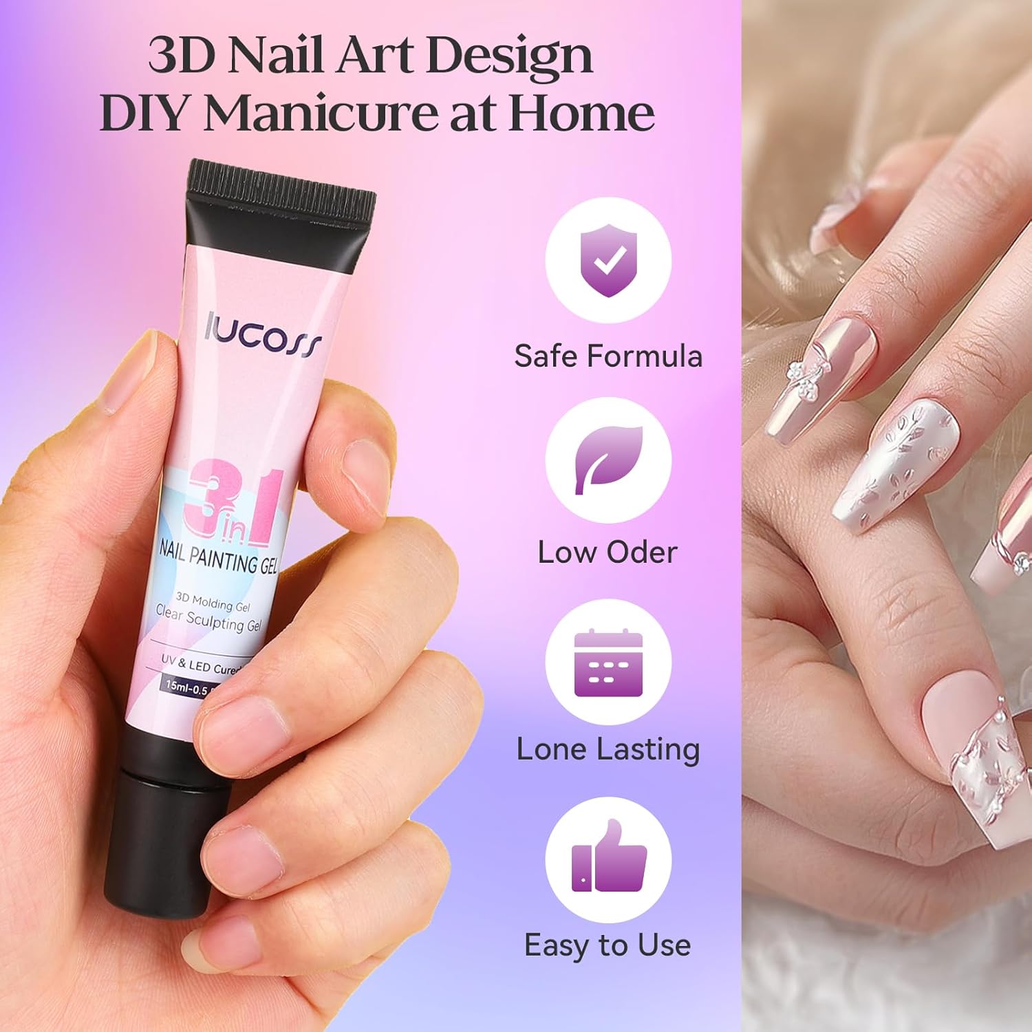 Yehapp 2x15ml Clear 3D Painting Gel for Chrome Powder and Nail Art