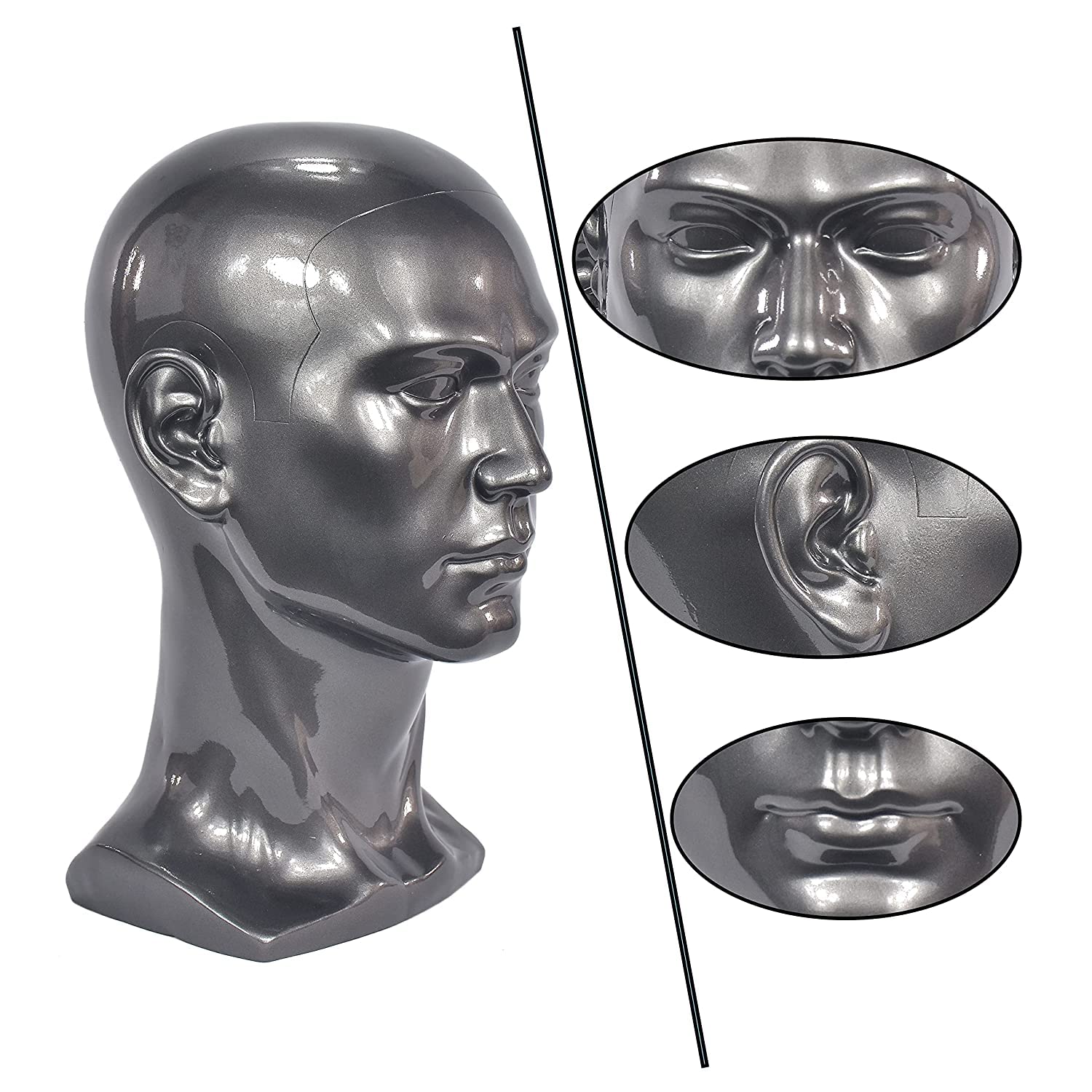 FLWAI Male Mannequin Head with Mount Hole Bright Grey