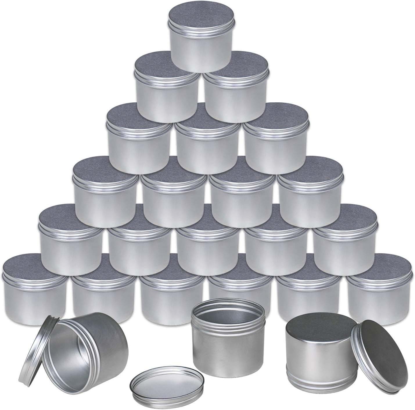 Foraineam 24 Pack 4 Ounce Round Tin Cans with Screw Lid