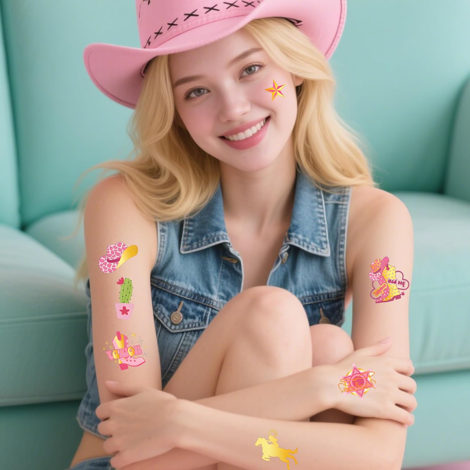 Cowgirl Temporary Tattoos 80 Gold Foil Styles