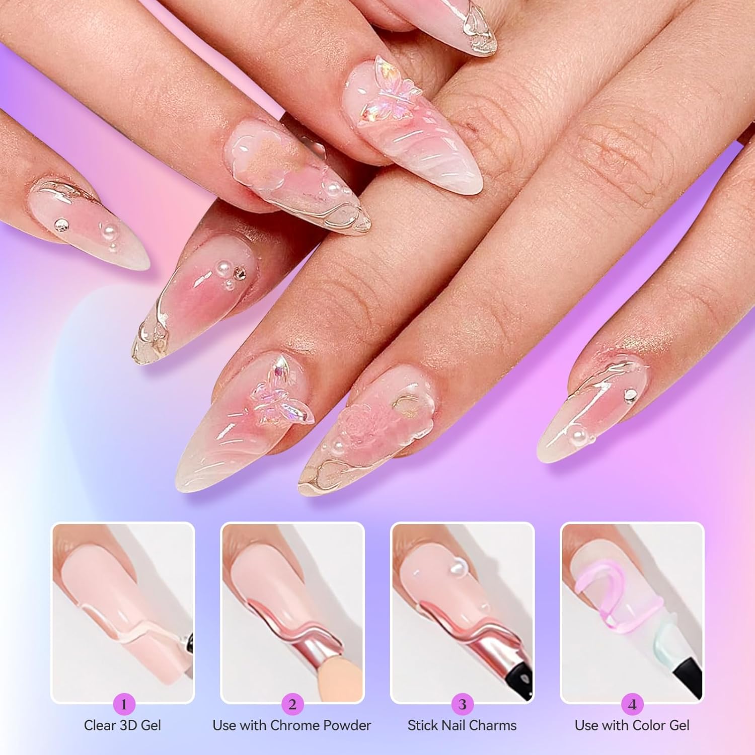Yehapp 2x15ml Clear 3D Painting Gel for Chrome Powder and Nail Art