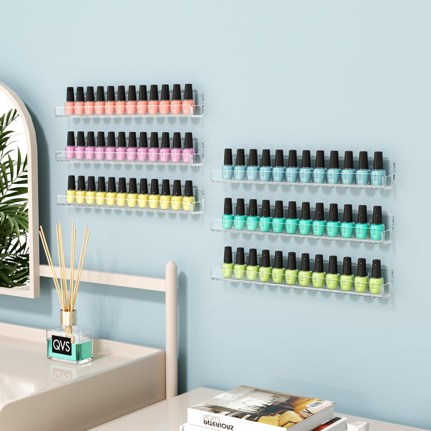 FEMELI Nail Polish Wall Rack 6 Shelves 15 Inch