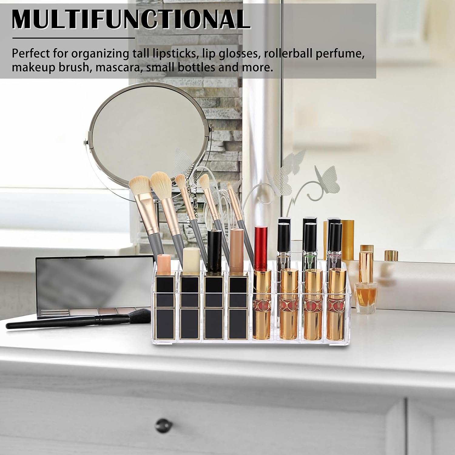 ELLDOO Rollerball Perfume Organizer 24 Space Clear Acrylic Display Case