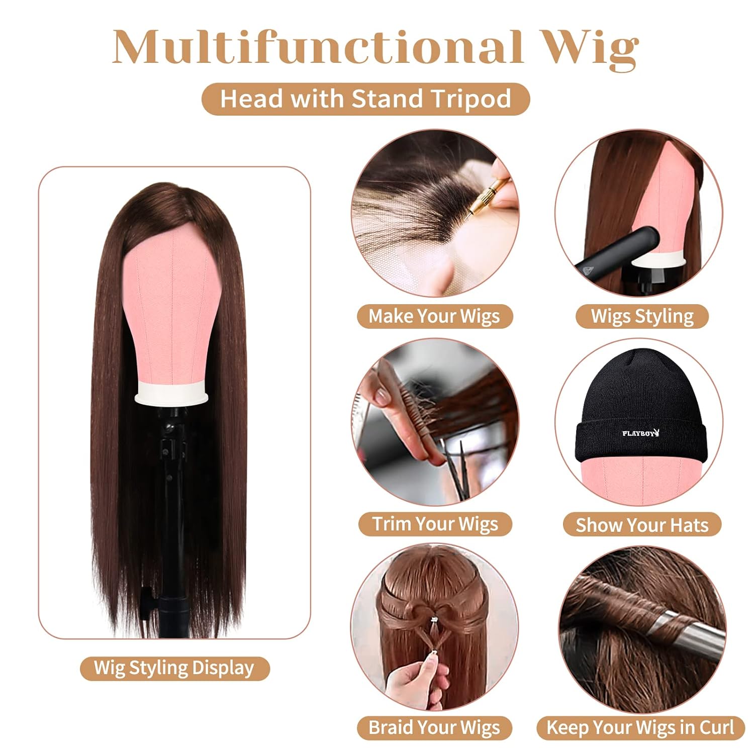 Beauty Star 63 Inch Tall Wig Stand Tripod with 22 Inch Mannequin Head