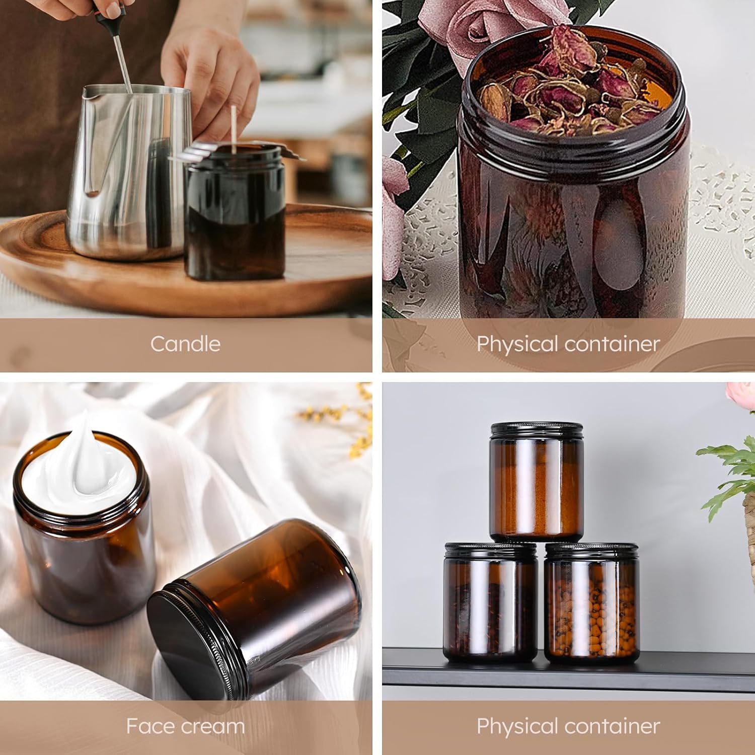 8oz Amber Glass Jars with Lids 30 Pcs