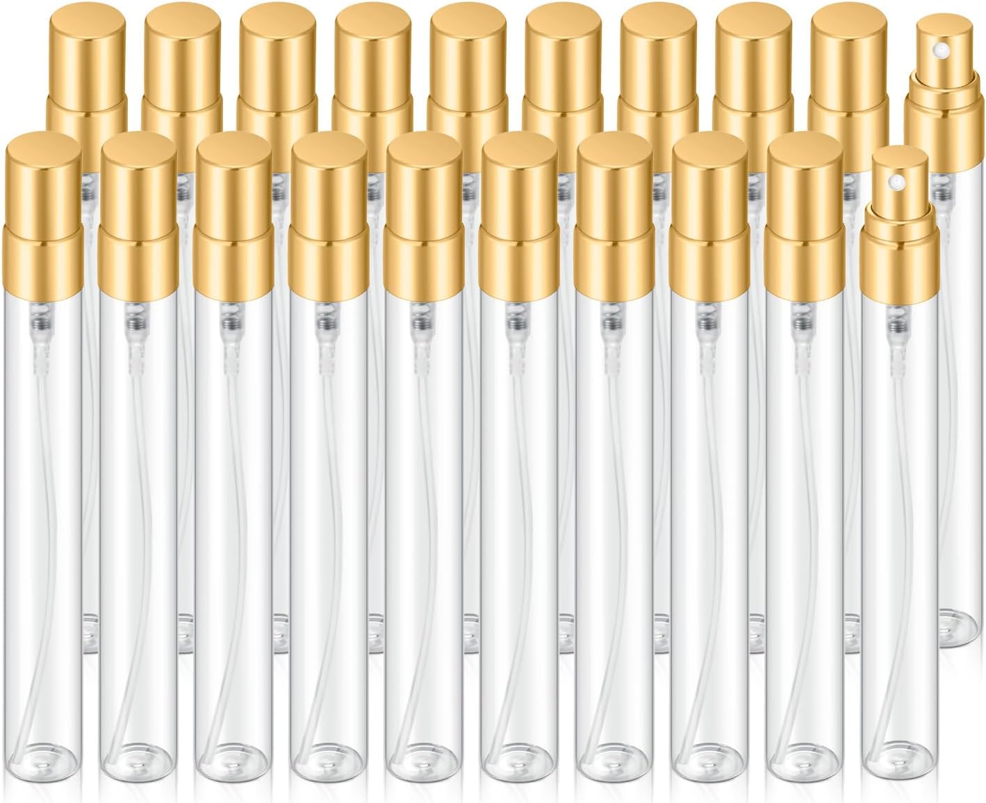 20Pcs 10ml Clear Glass Mist Spray Bottles with Golden Nozzle