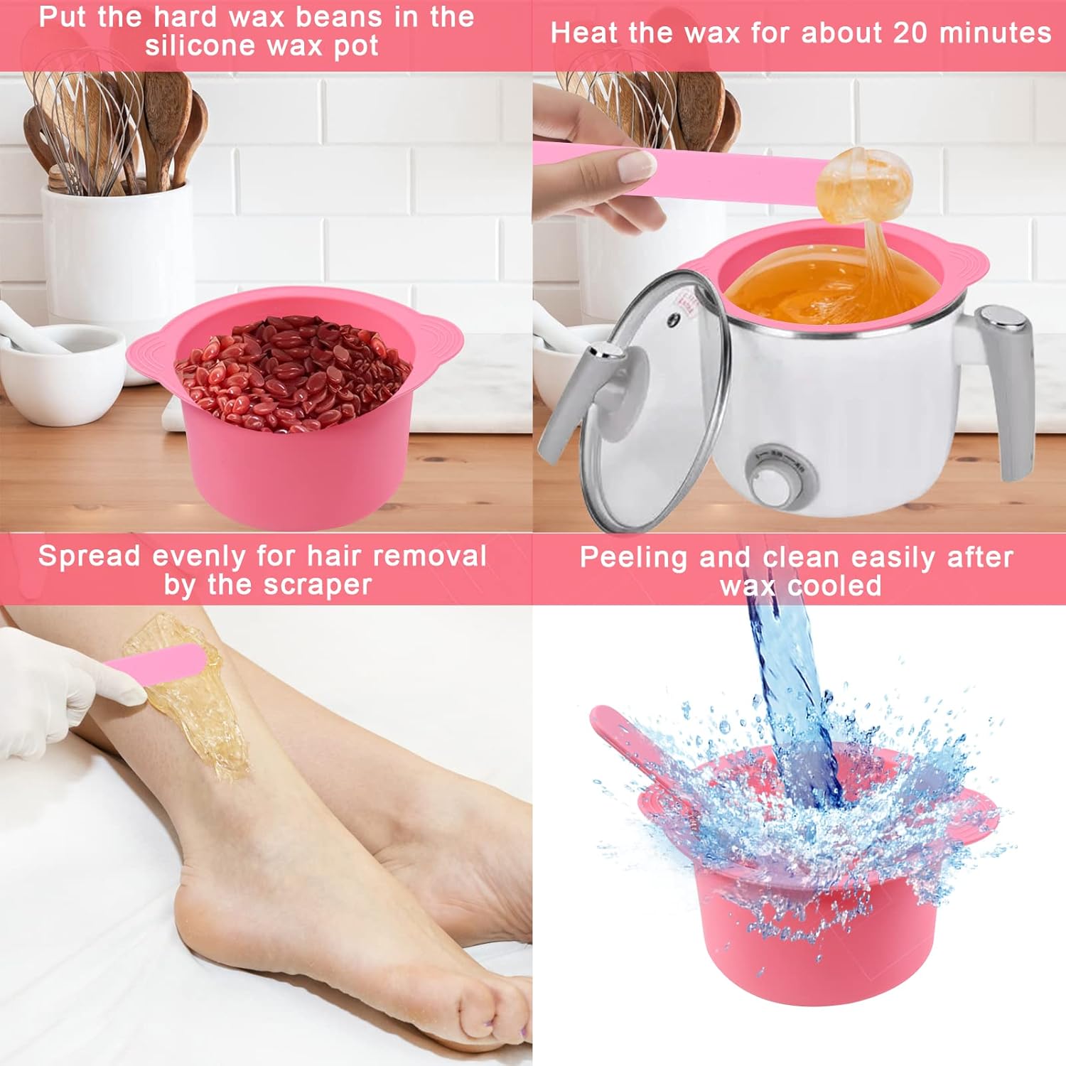 2Pcs Silicone Wax Pot Liner with Wax Sticks for Hair Removal
