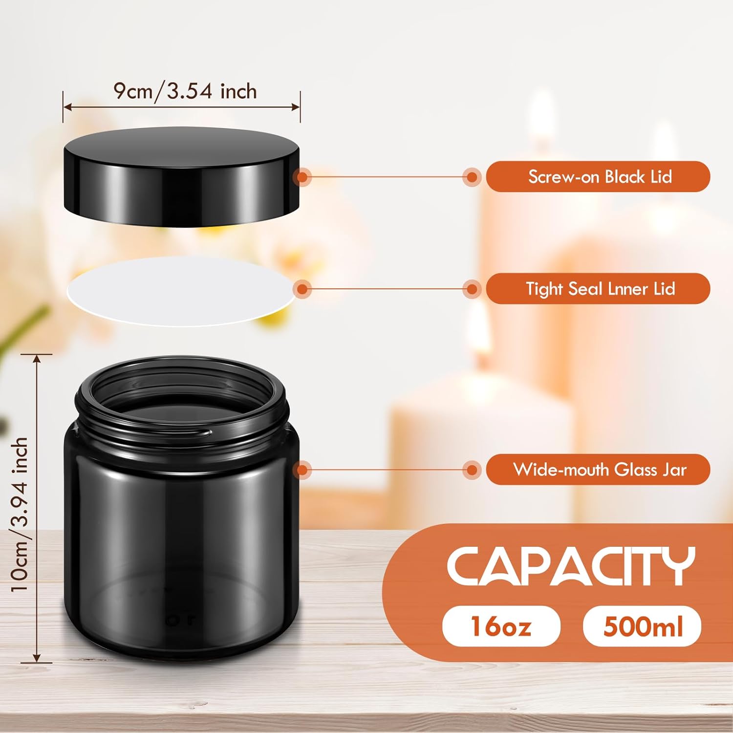 Norme 24 Pack 16 oz Glass Jars with Lids