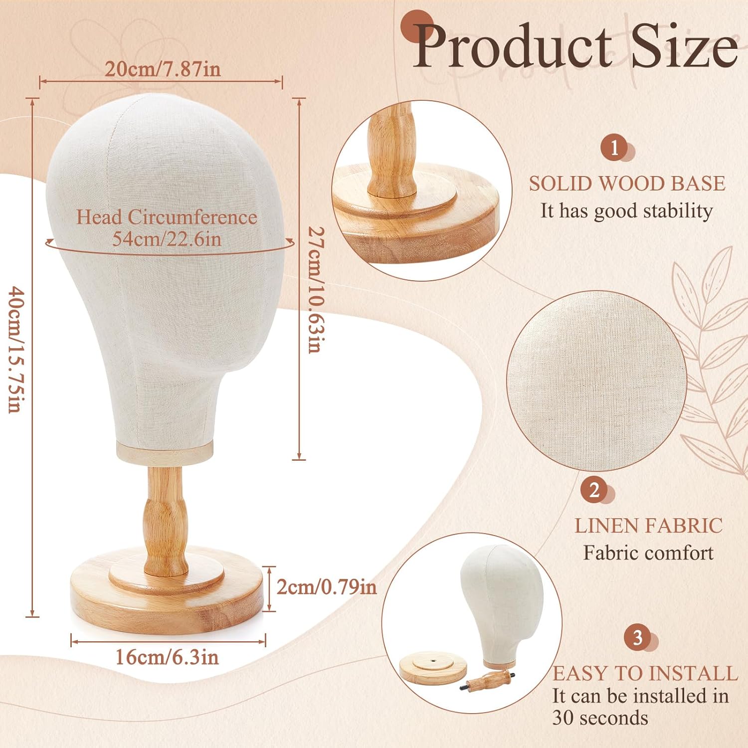 2 Pcs Wig Stand with Beige Mannequin Head