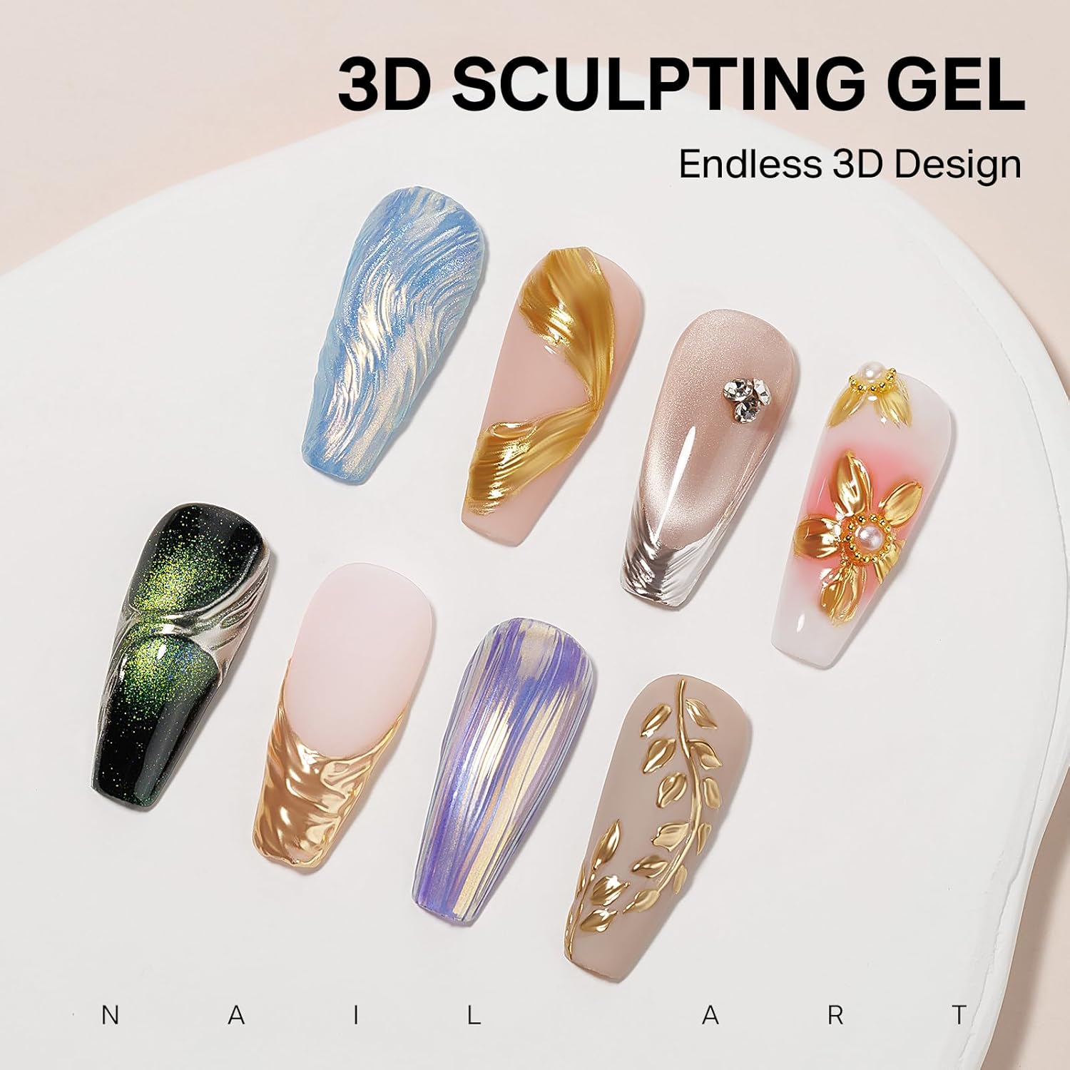 MIZHSE 3D Nail Gel Set with Chrome Powder for Nail Art