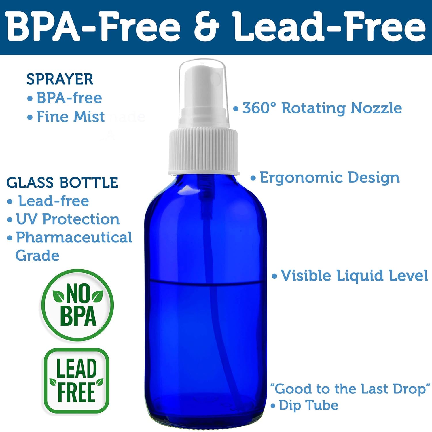 Sallys Organics 2 Pack Small Blue Glass Spray Bottles