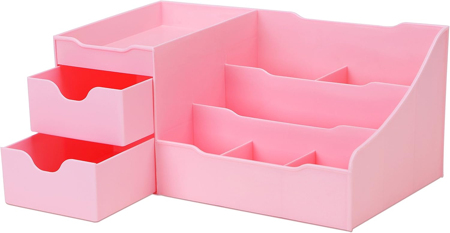 Uncluttered Designs Makeup Organizer with Drawers - Pink
