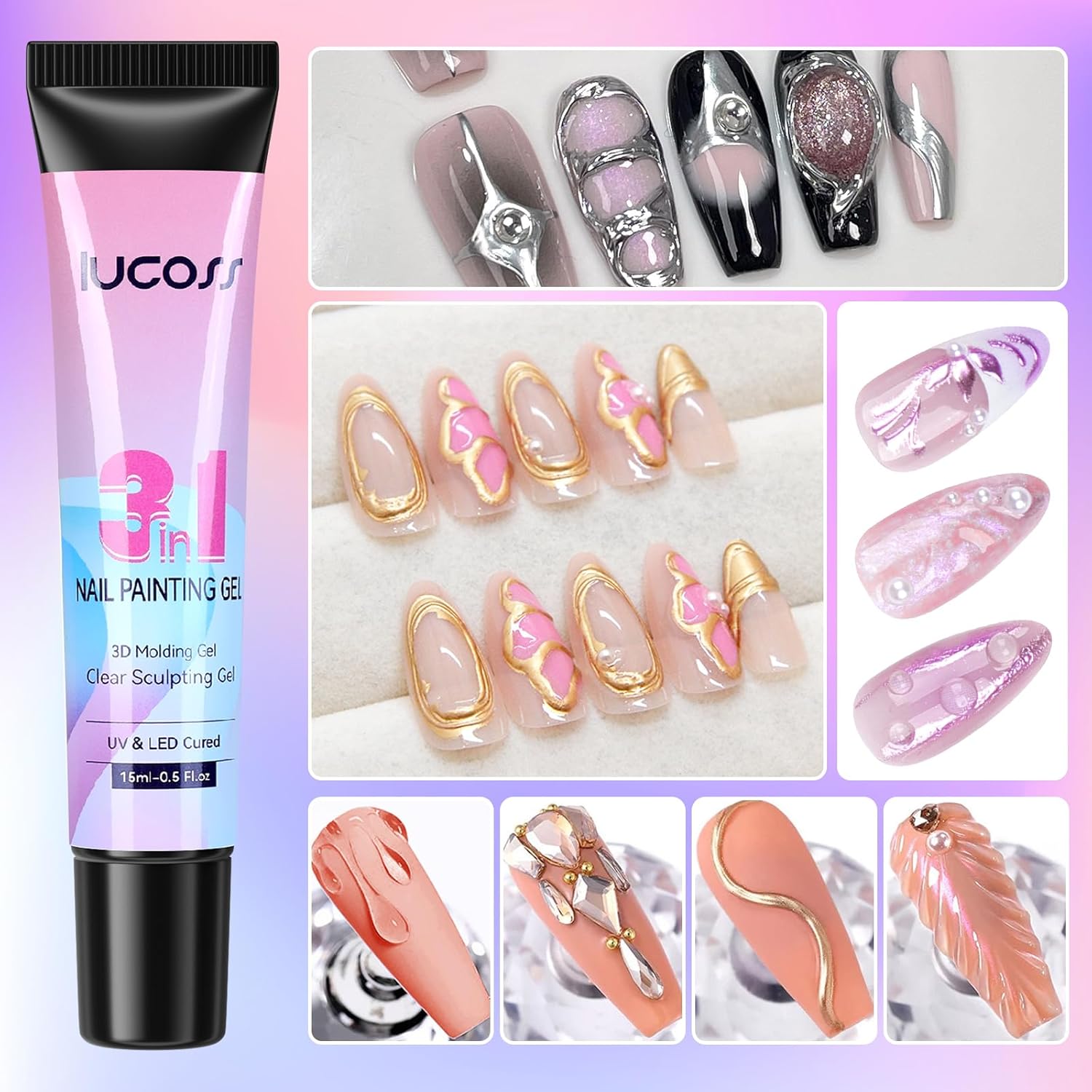 Yehapp 2x15ml Clear 3D Painting Gel for Chrome Powder and Nail Art