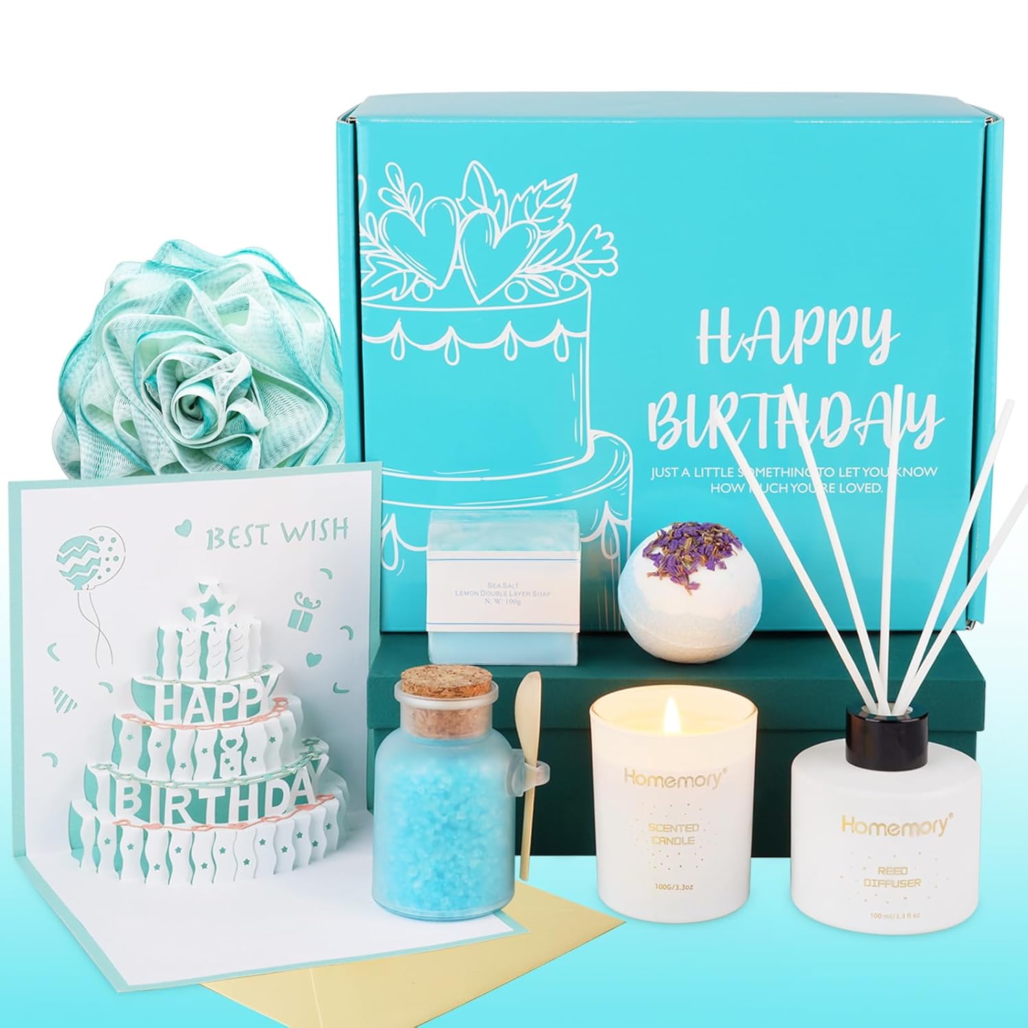 Homemory Bath Set for Women Birthday Gift with 3D Card