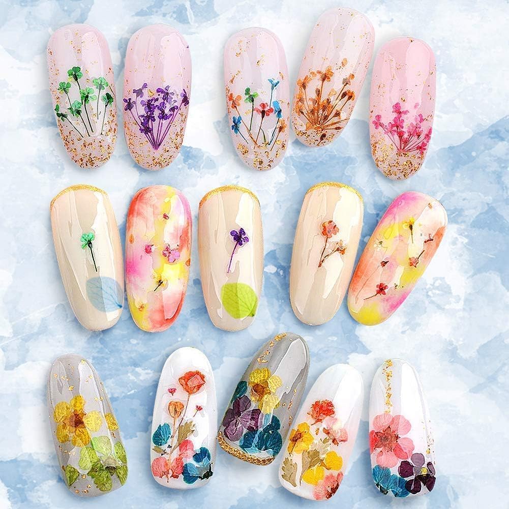 LPOne 60 Pcs 3D Dried Flowers Resin Nail Art Stickers
