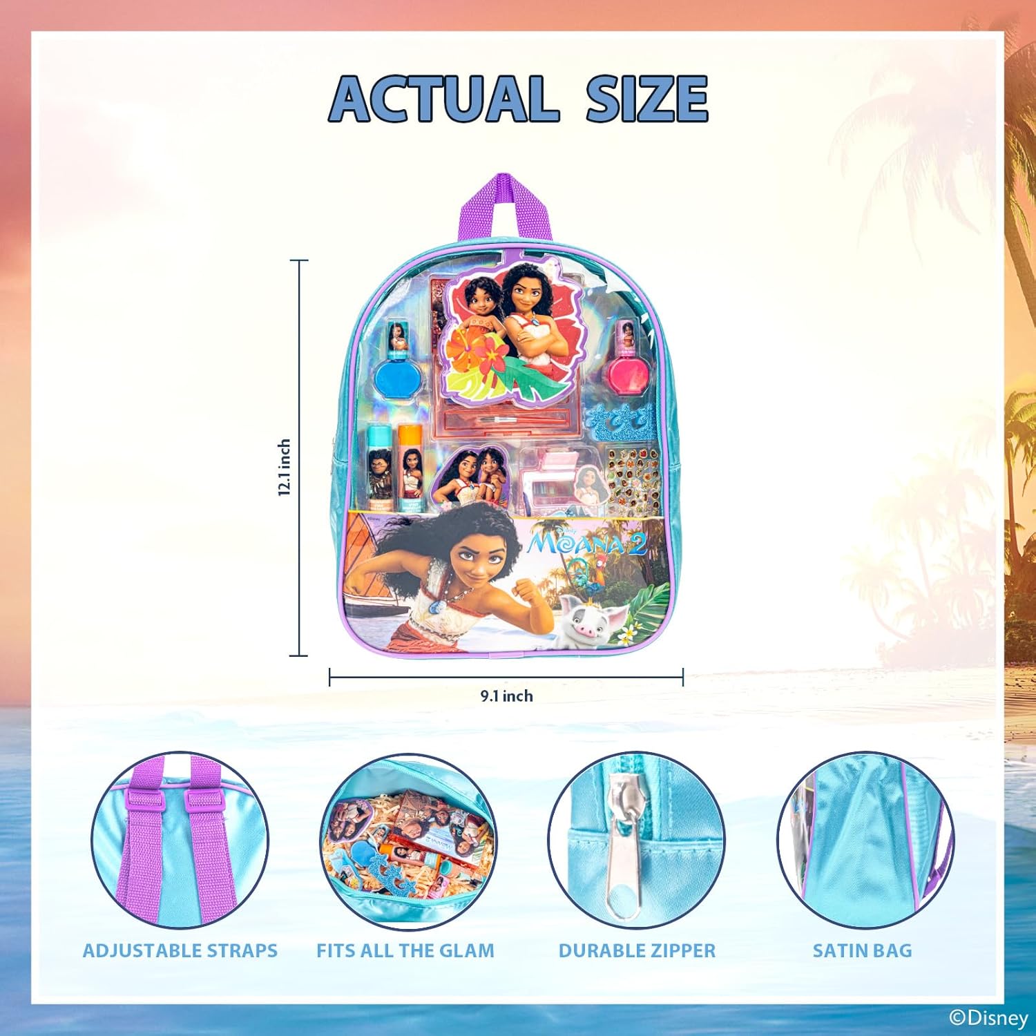 Townley Girl Disney Moana 2 Makeup Filled Backpack Set