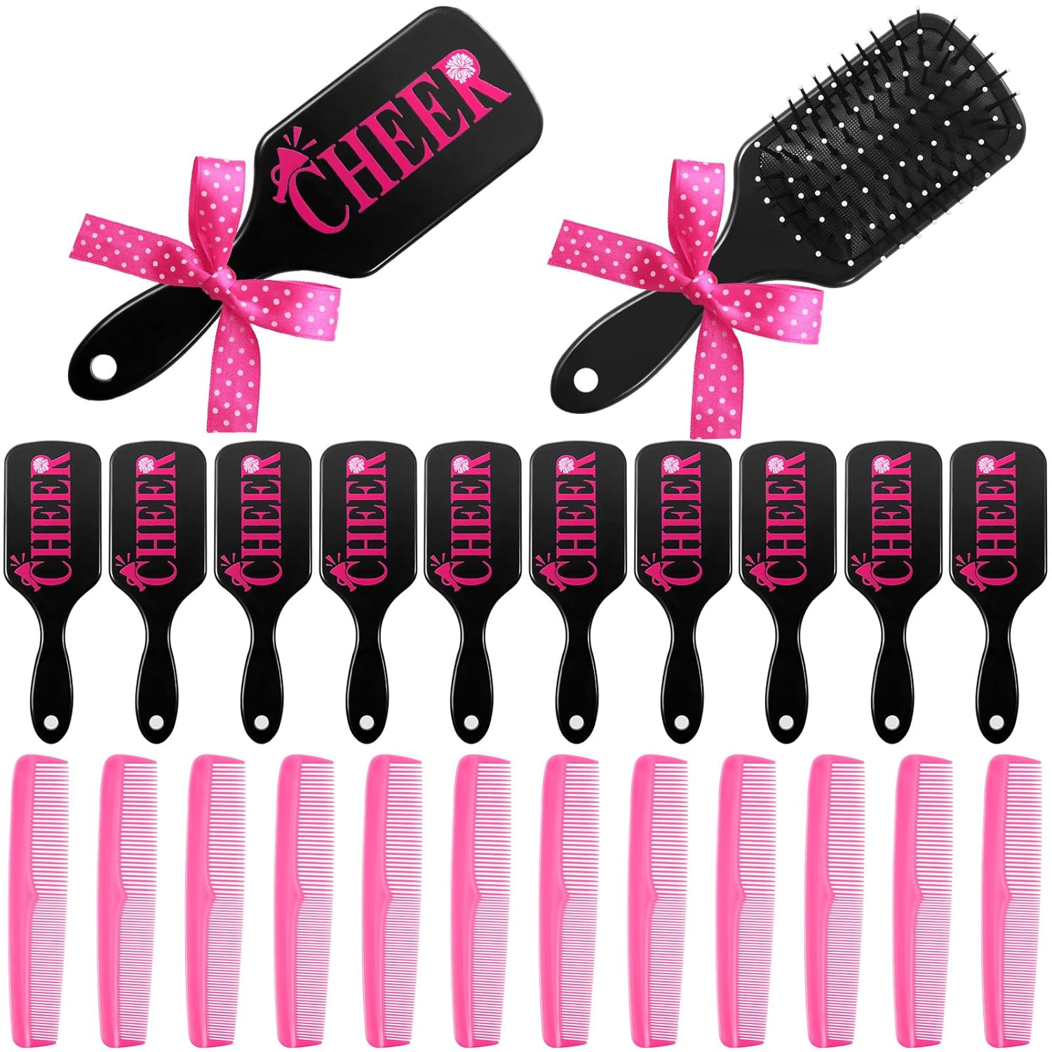 12 Set Cheer Hair Brush and Comb Set with Polka Dots