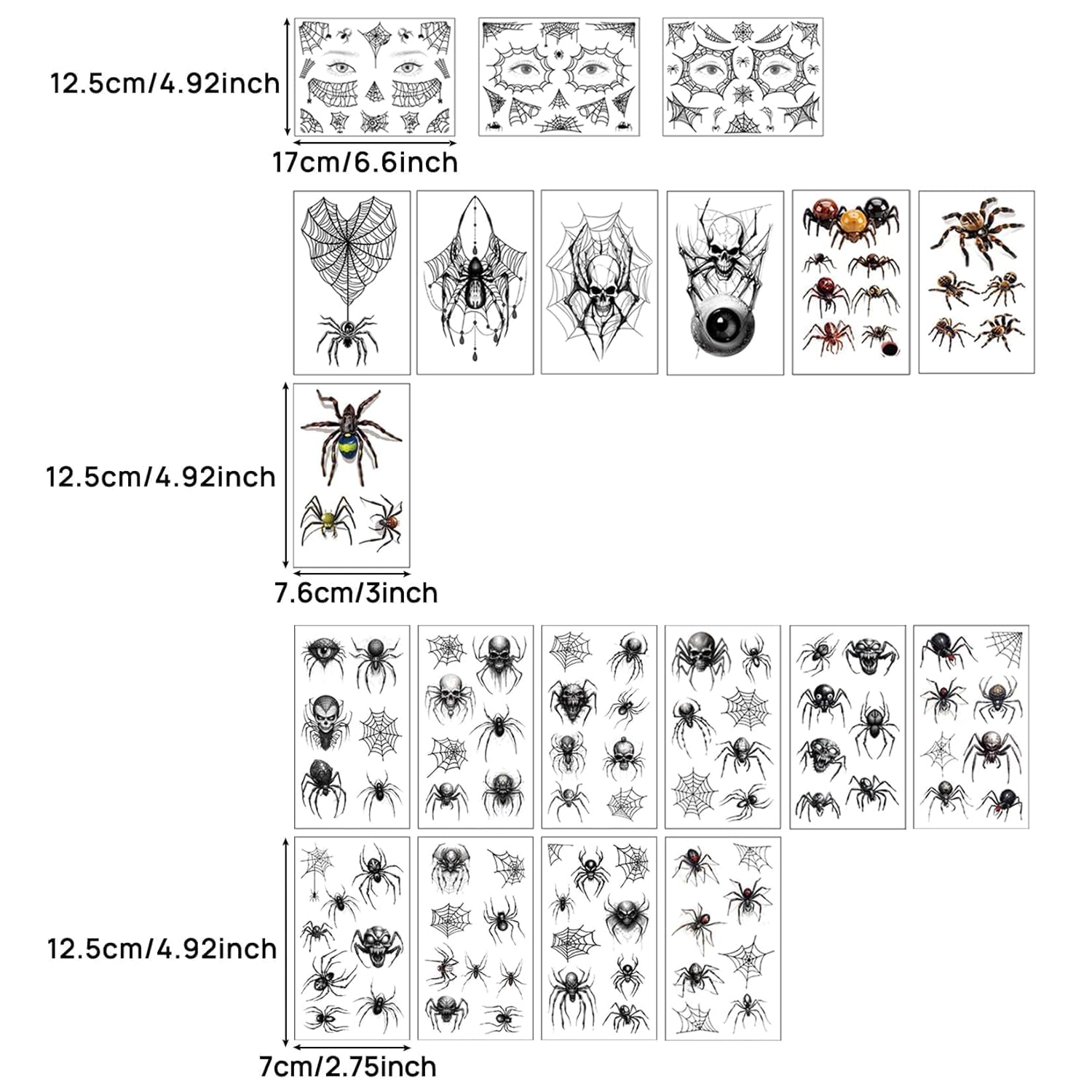 CARGEN Halloween Spider Skull Temporary Tattoos 20 Sheets 141 Designs
