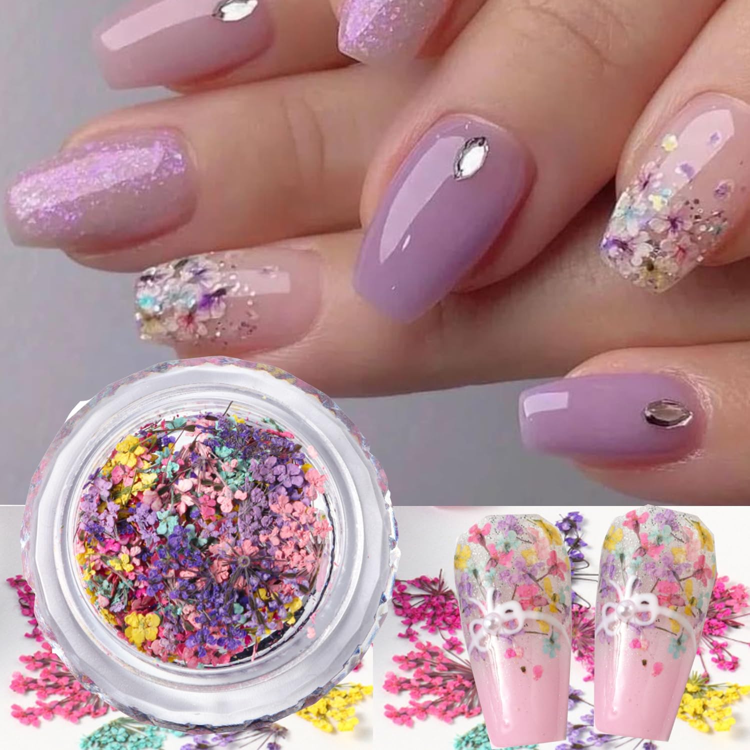 Spring Dried Flowers Nail Art Stickers Kit for Women