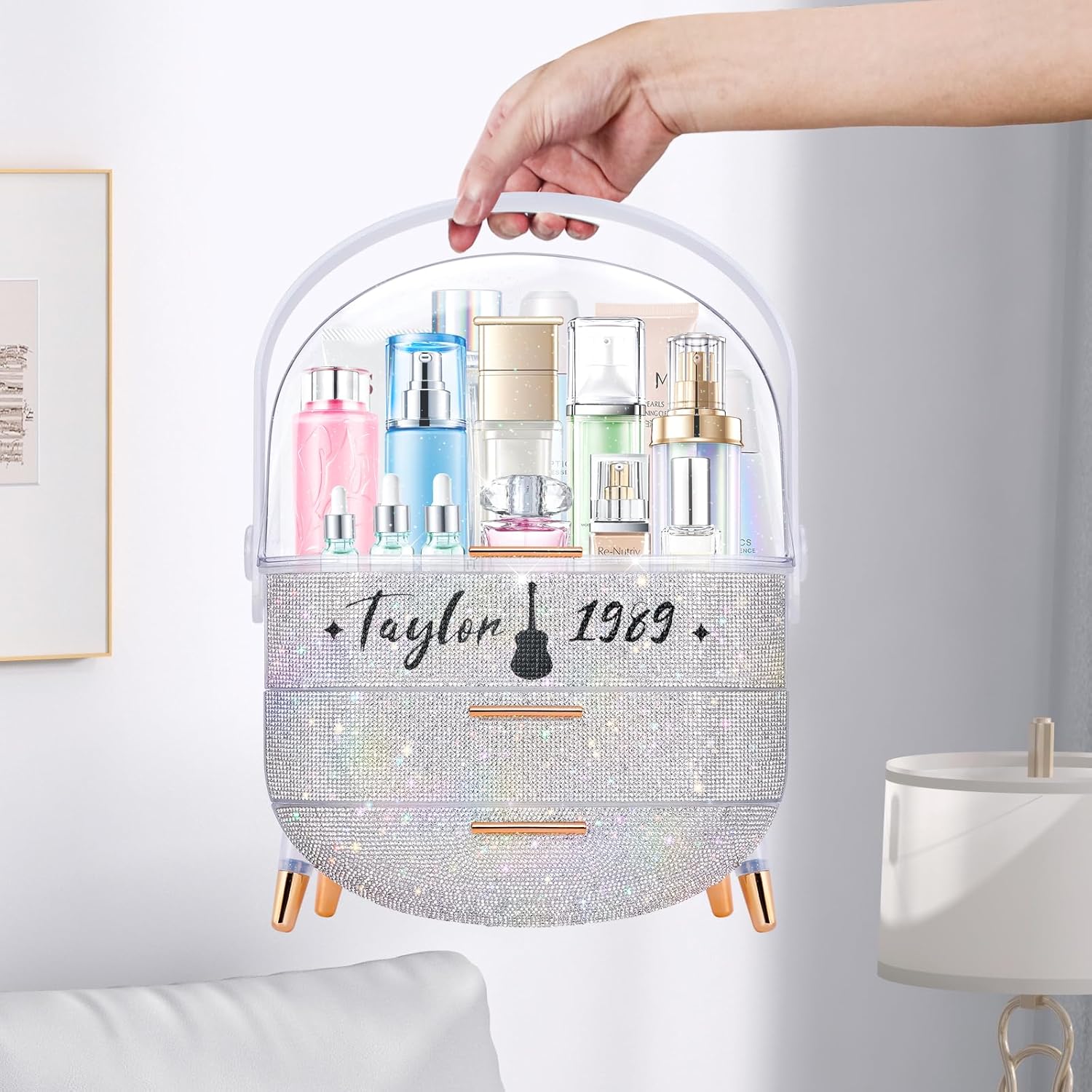 Teen Girls Makeup Organizer with Clear Compartment and Drawers