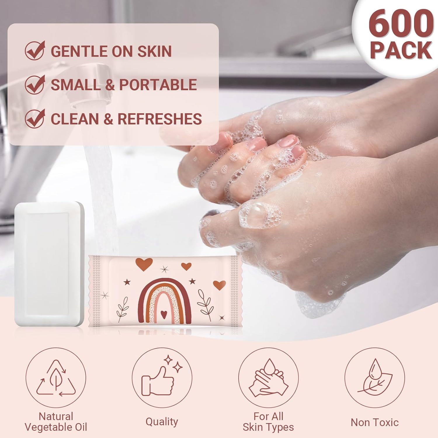 Kacctyen 200 Pcs Mini Hotel Soap Bars Rainbow Travel Size