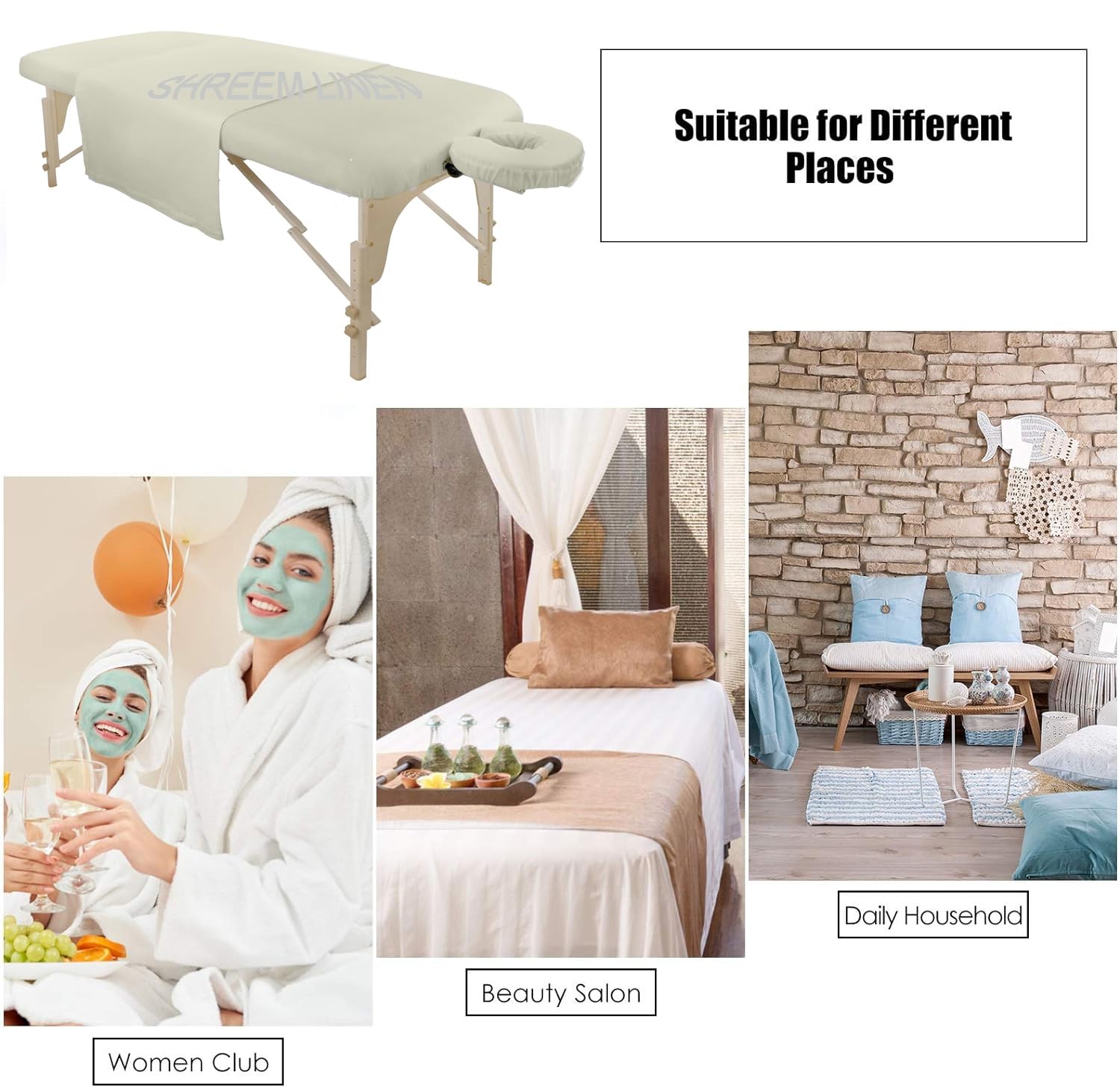 Shreem Linen Microfiber Massage Sheet Set 3-Piece Ivory