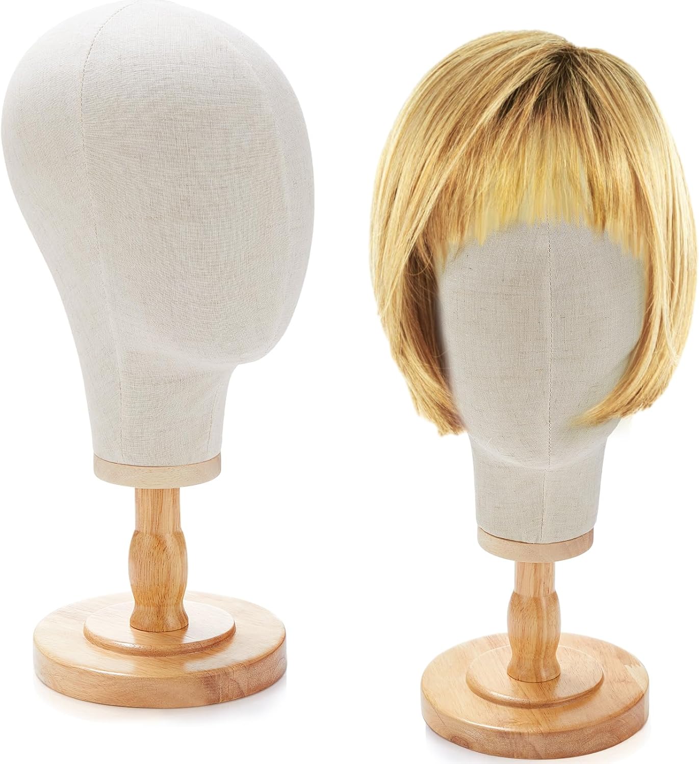 2 Pcs Wig Stand with Beige Mannequin Head