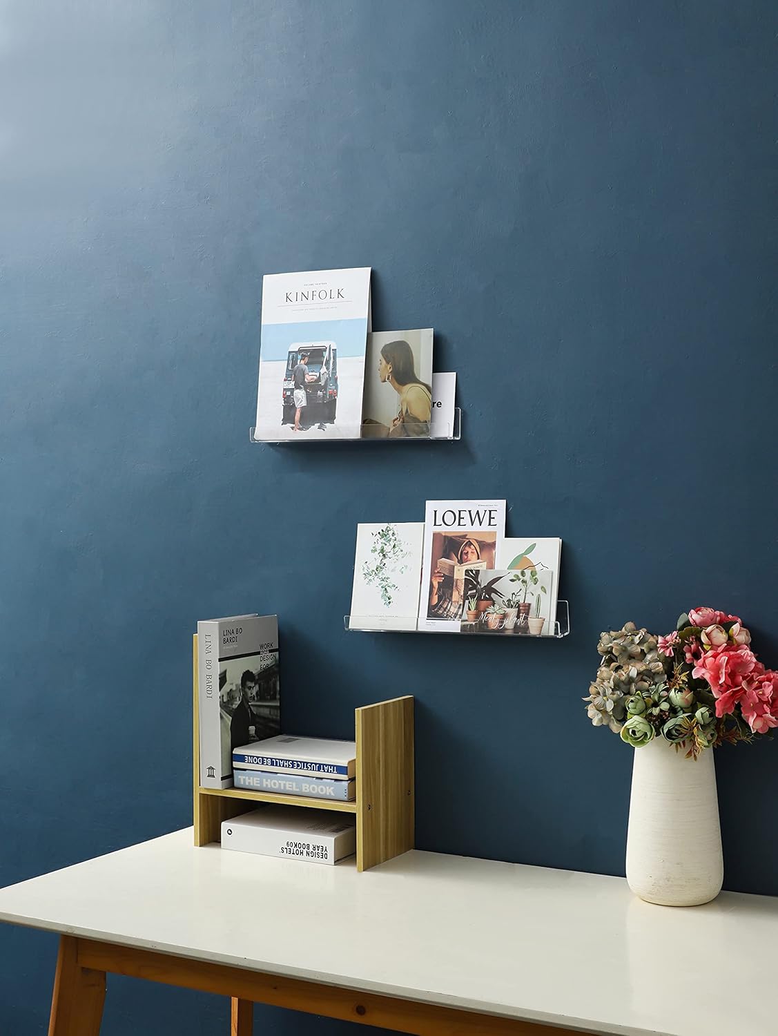 LikeU 6 Pc Clear Acrylic Floating Bookshelf Display