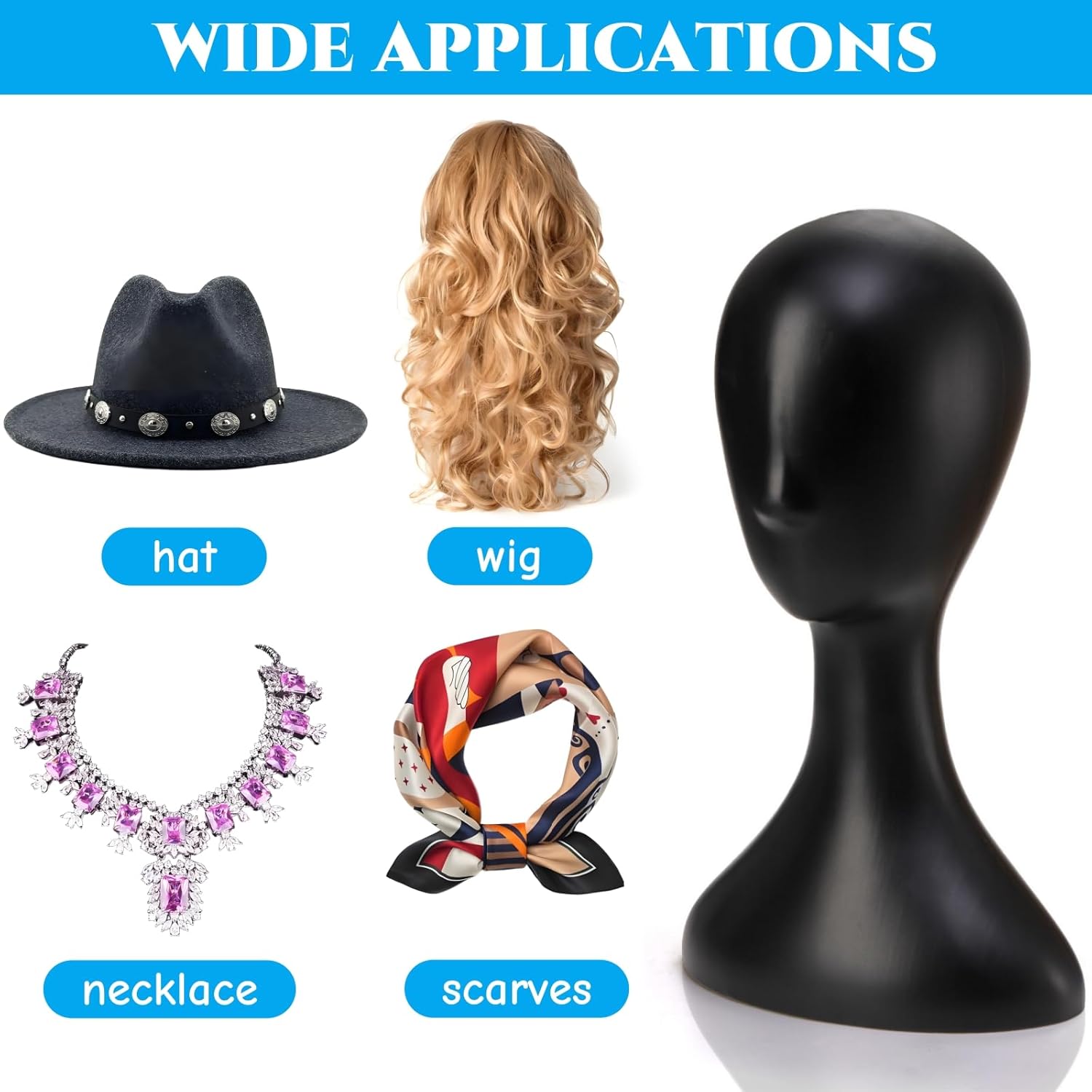 Acshio 16 Inch Plastic Wig Head Stand with Neck