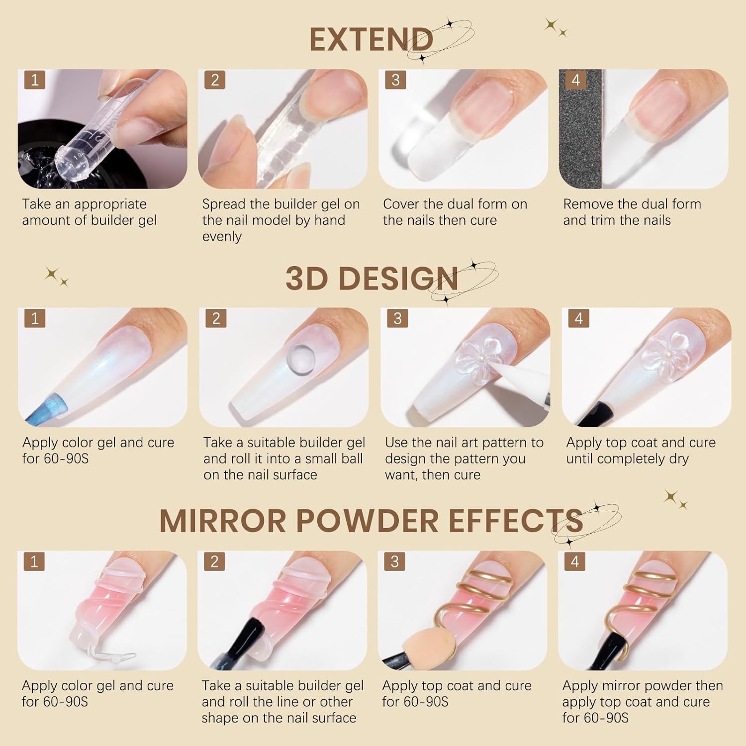 SUPWEE 3D Nail Gel Art 2PCS Clear Builder Gel for Nails