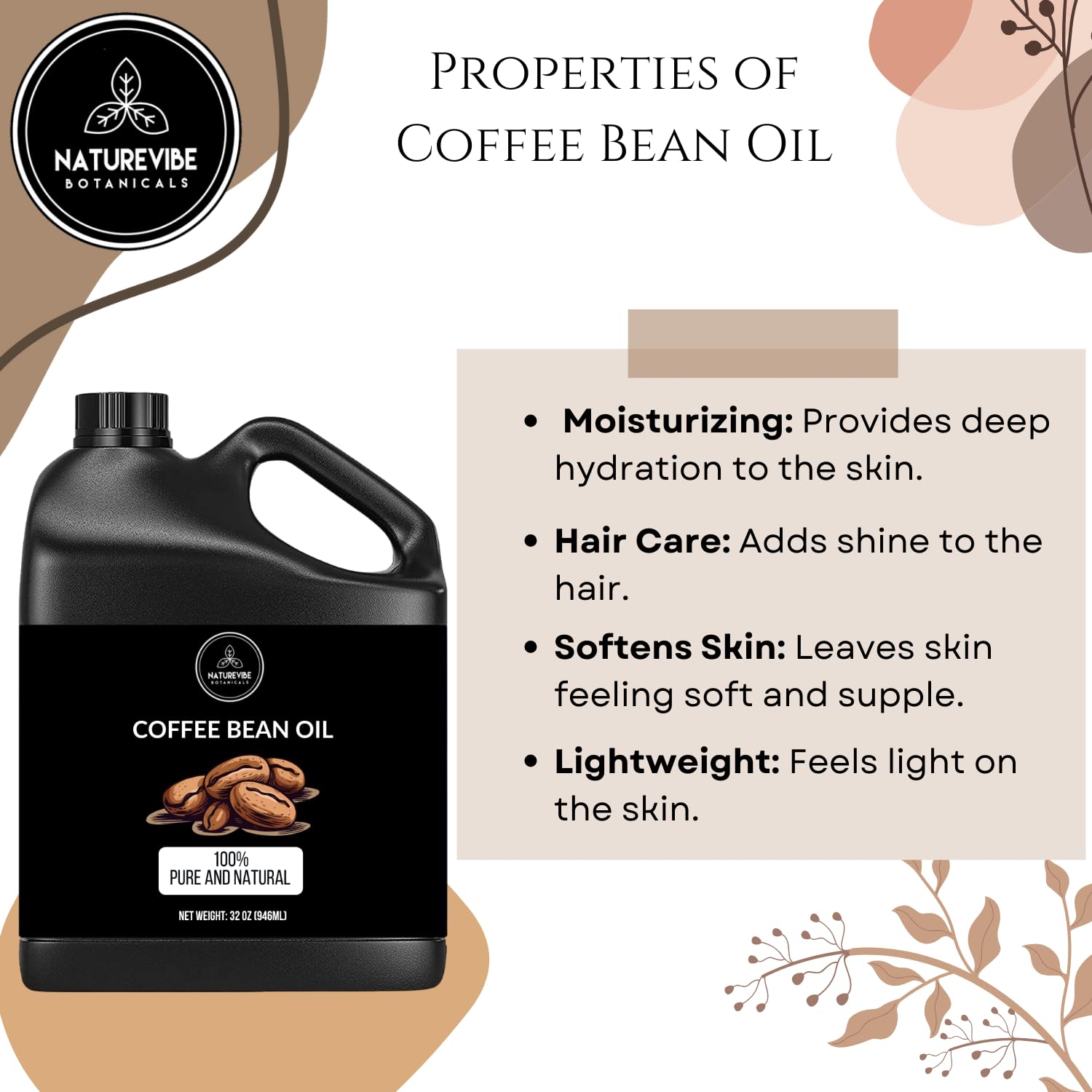 Naturevibe Botanicals Coffee Bean Oil 32 Ounces