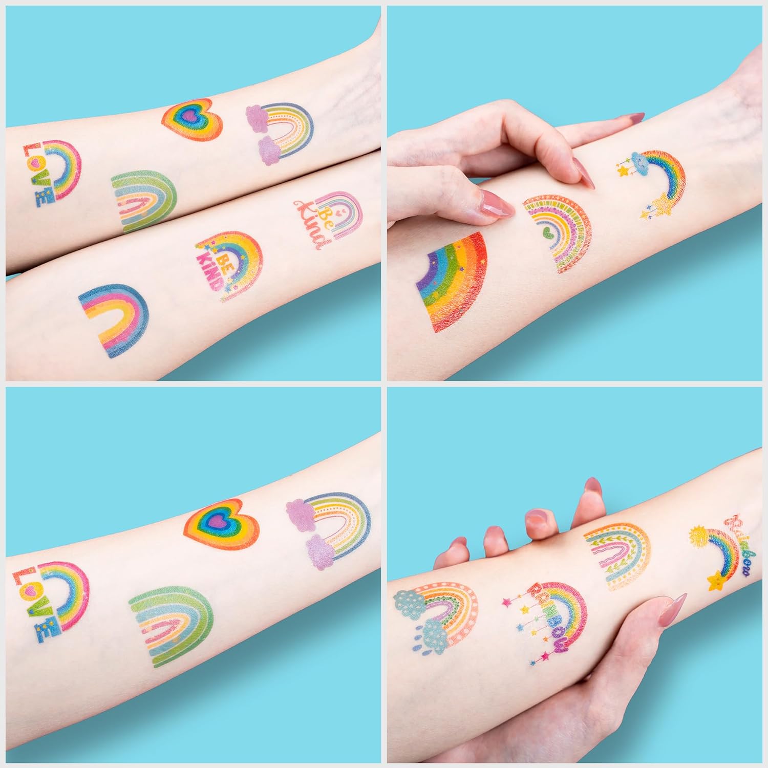 96 PCS Rainbow Pastel Temporary Tattoos for Kids