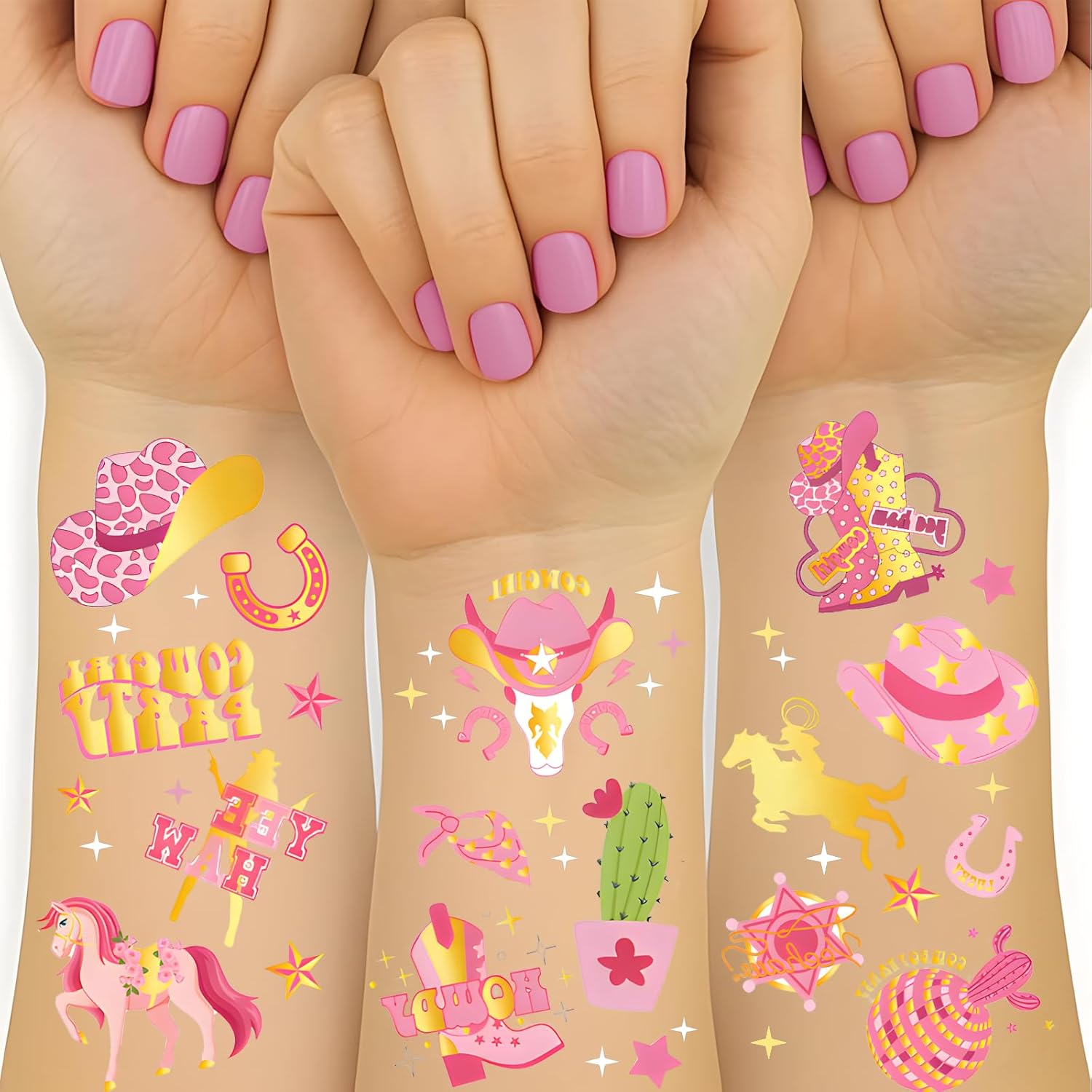Cowgirl Temporary Tattoos 80 Gold Foil Styles