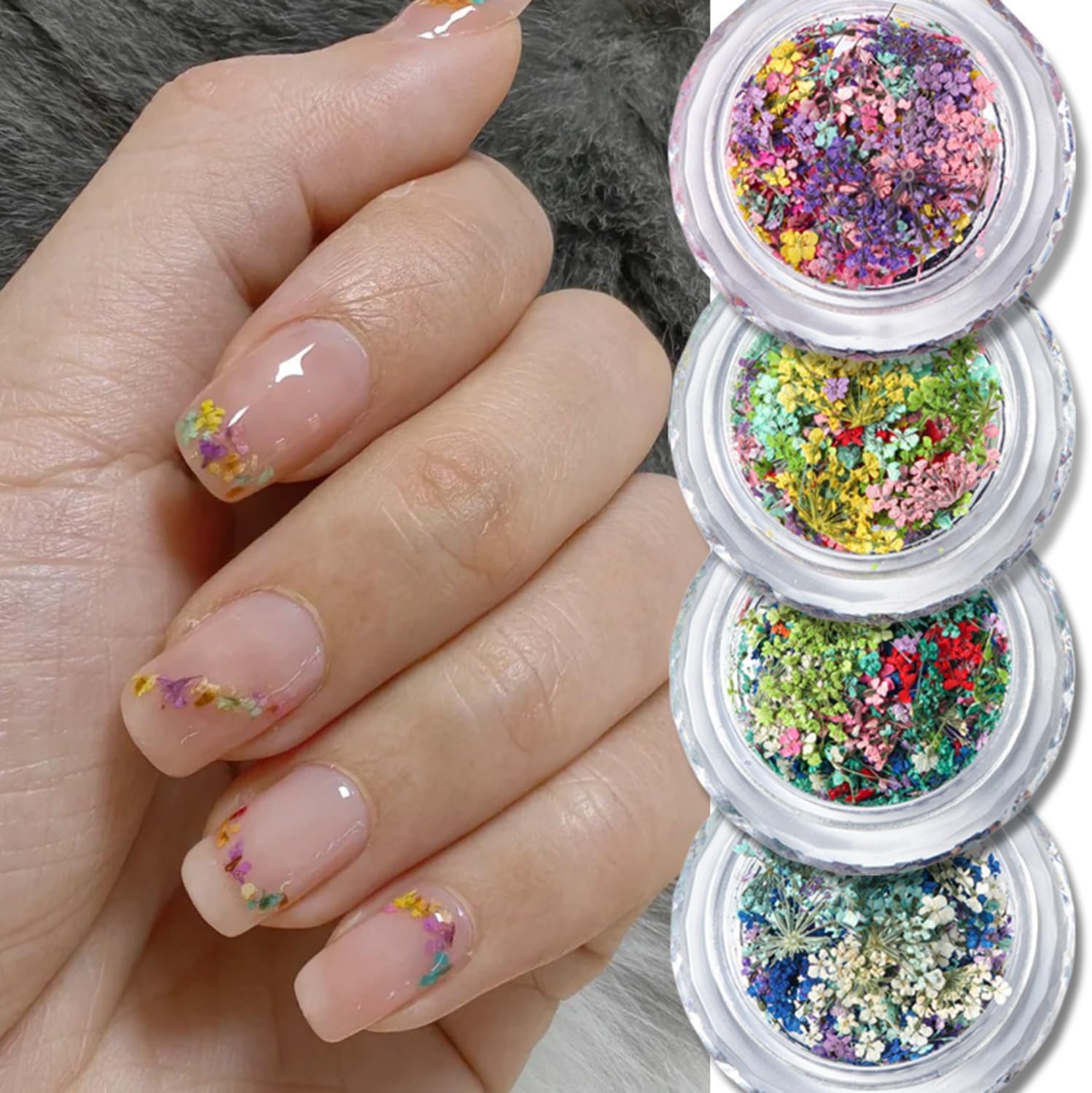 Spring Dried Flowers Nail Art Stickers Kit for Women