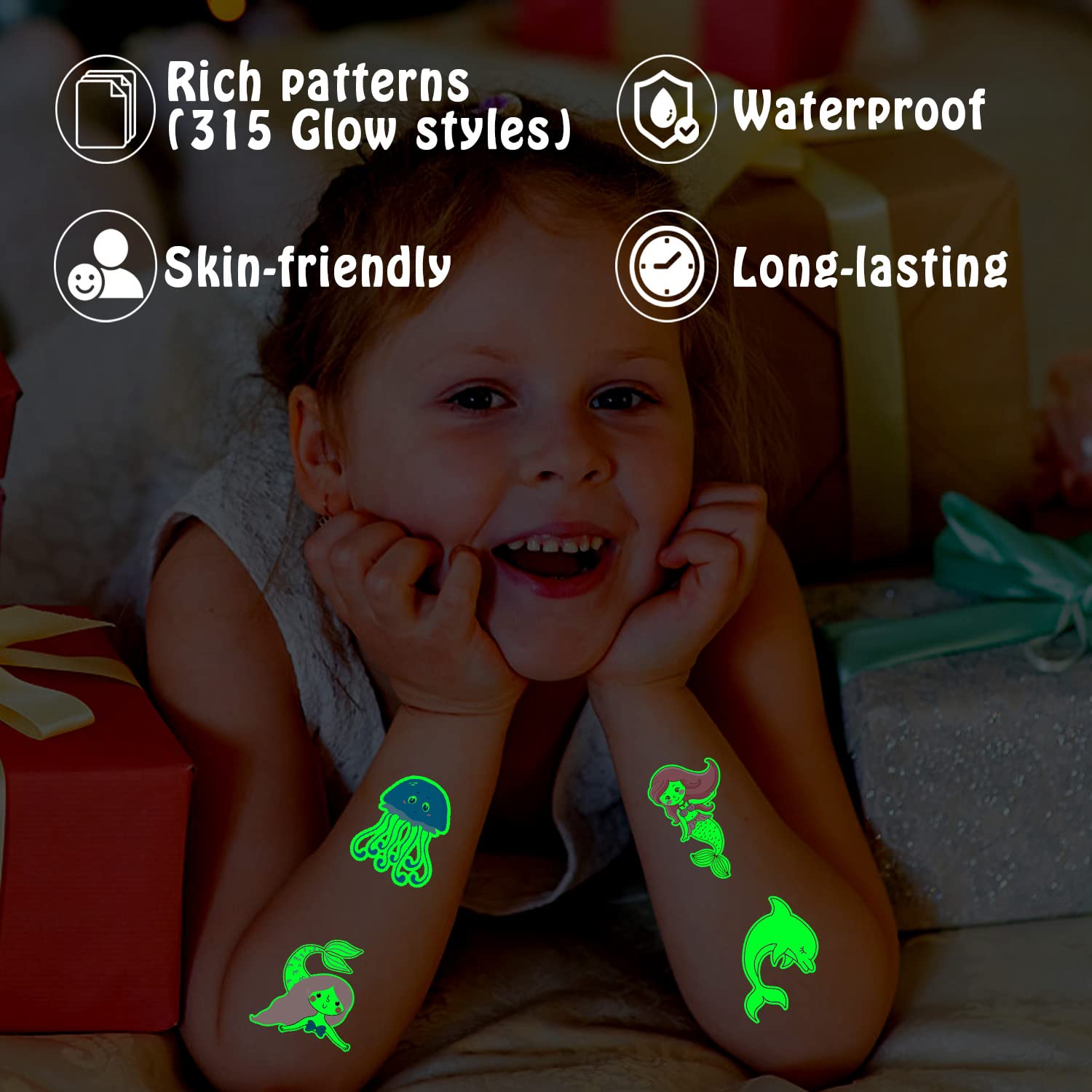 Partywind Luminous Mermaid Temporary Tattoos for Kids