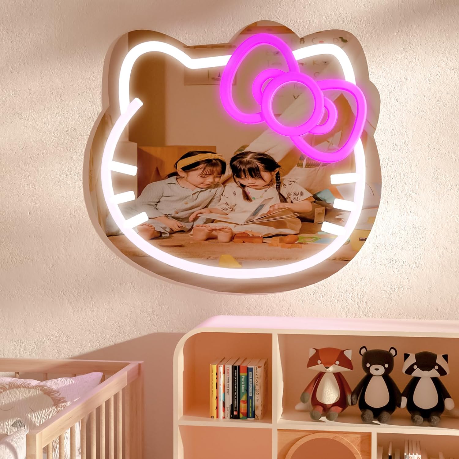 Neon Cat Wall Mirror with Lights and USB Power
