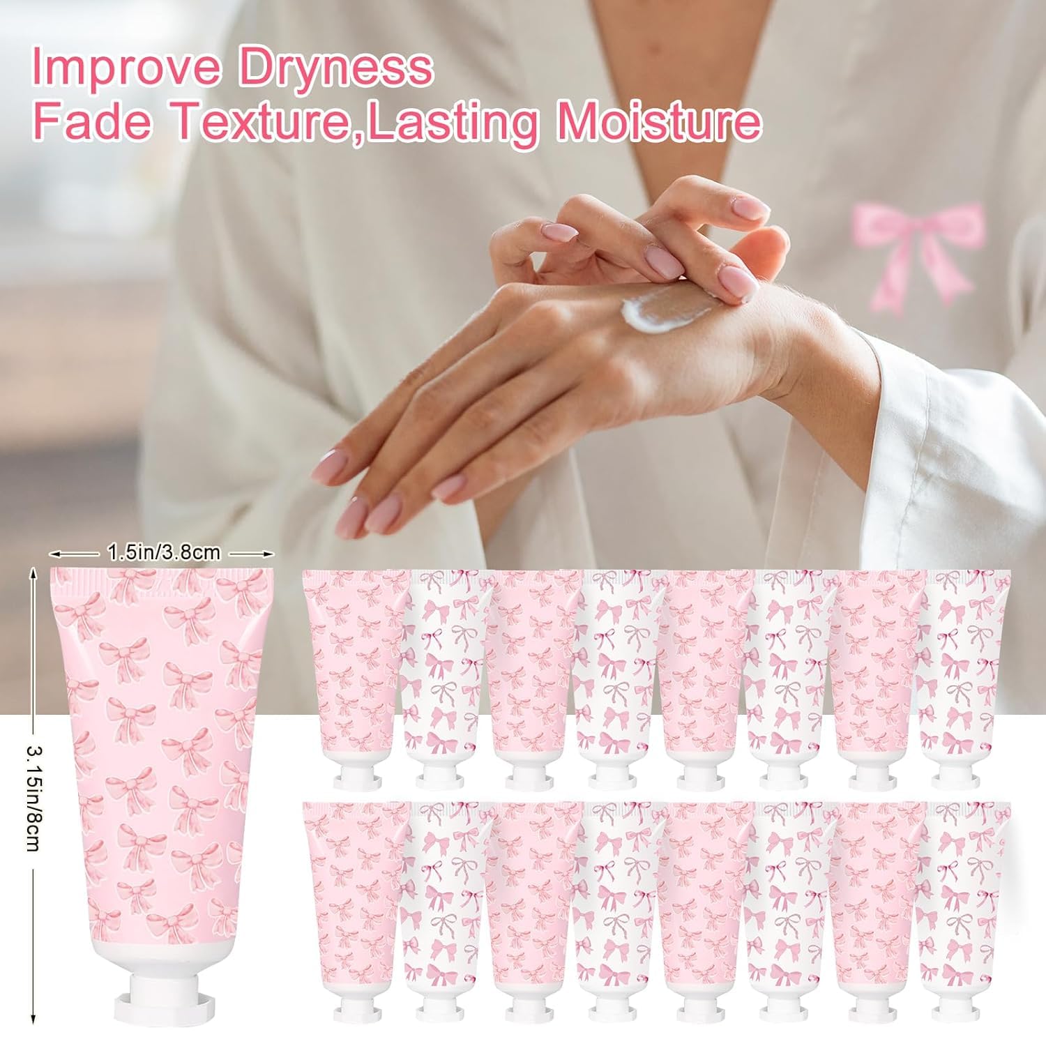 50 Pcs Pink Bow Hand Cream Gifts for Weddings and Parties