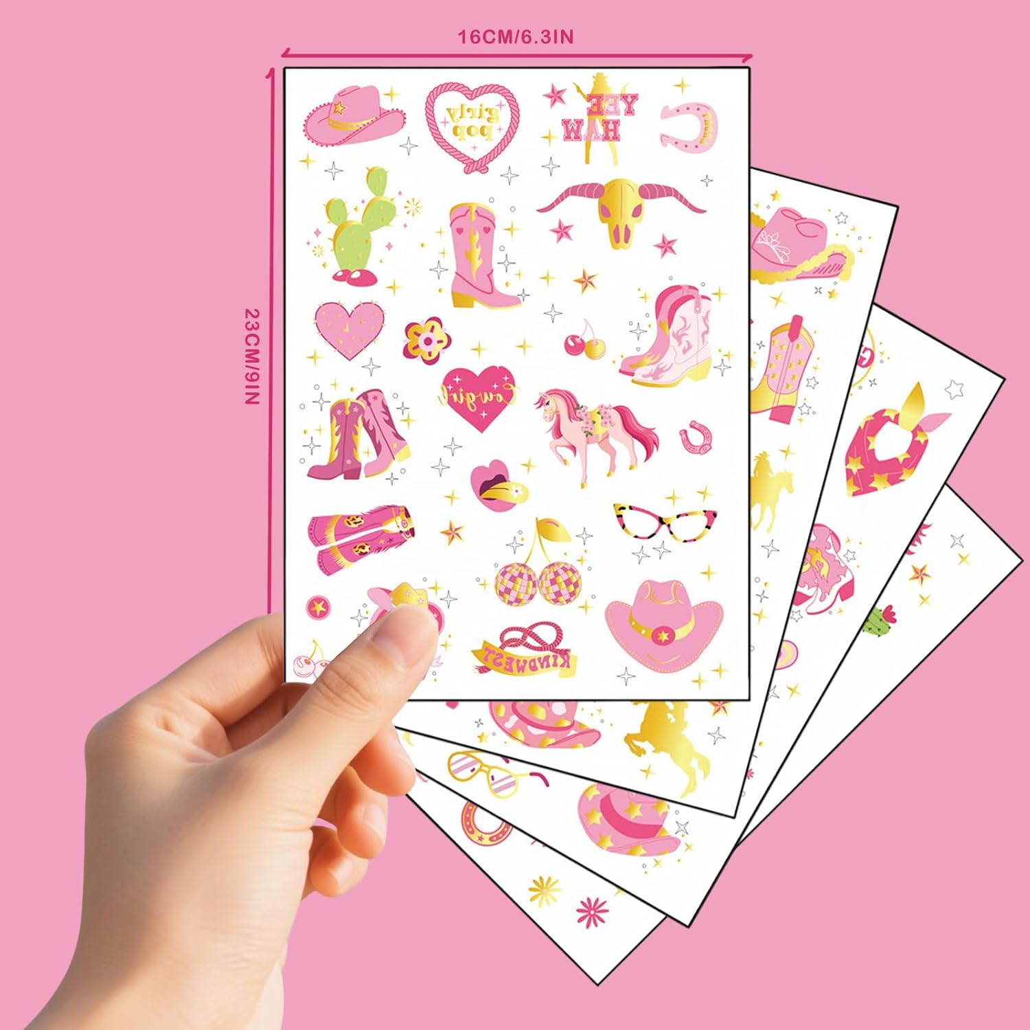 Cowgirl Temporary Tattoos 80 Gold Foil Styles