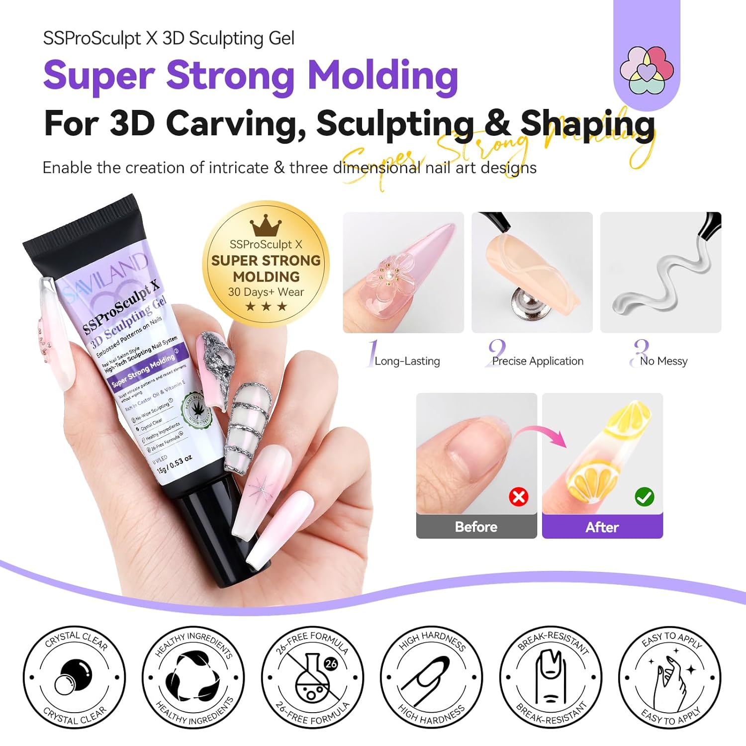 SAVILAND 3D Sculpting Gel Kit for Nail Art