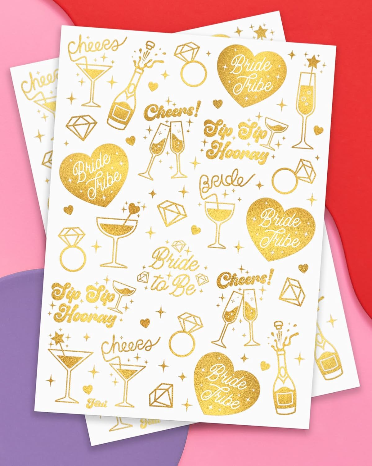 XO Fetti Gold Bachelorette Tattoos 54 Pcs