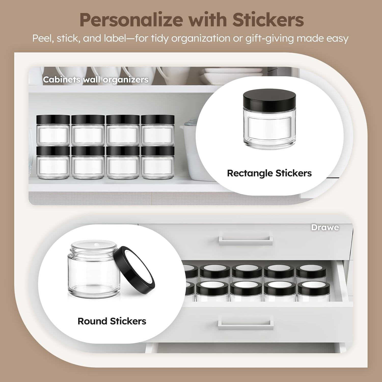 2 oz Glass Jars with Lids 6 Pack Clear Cosmetic Travel Containers