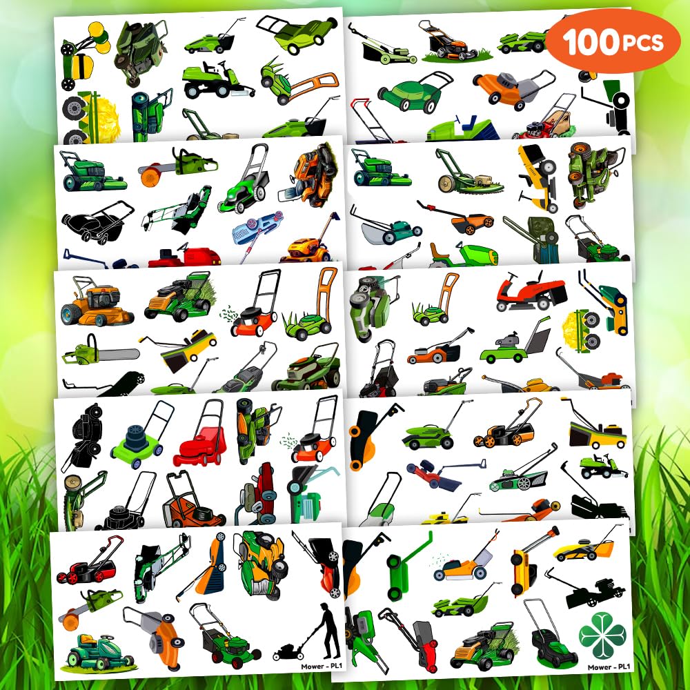 100 PCS Lawn Mower Temporary Tattoos for Kids