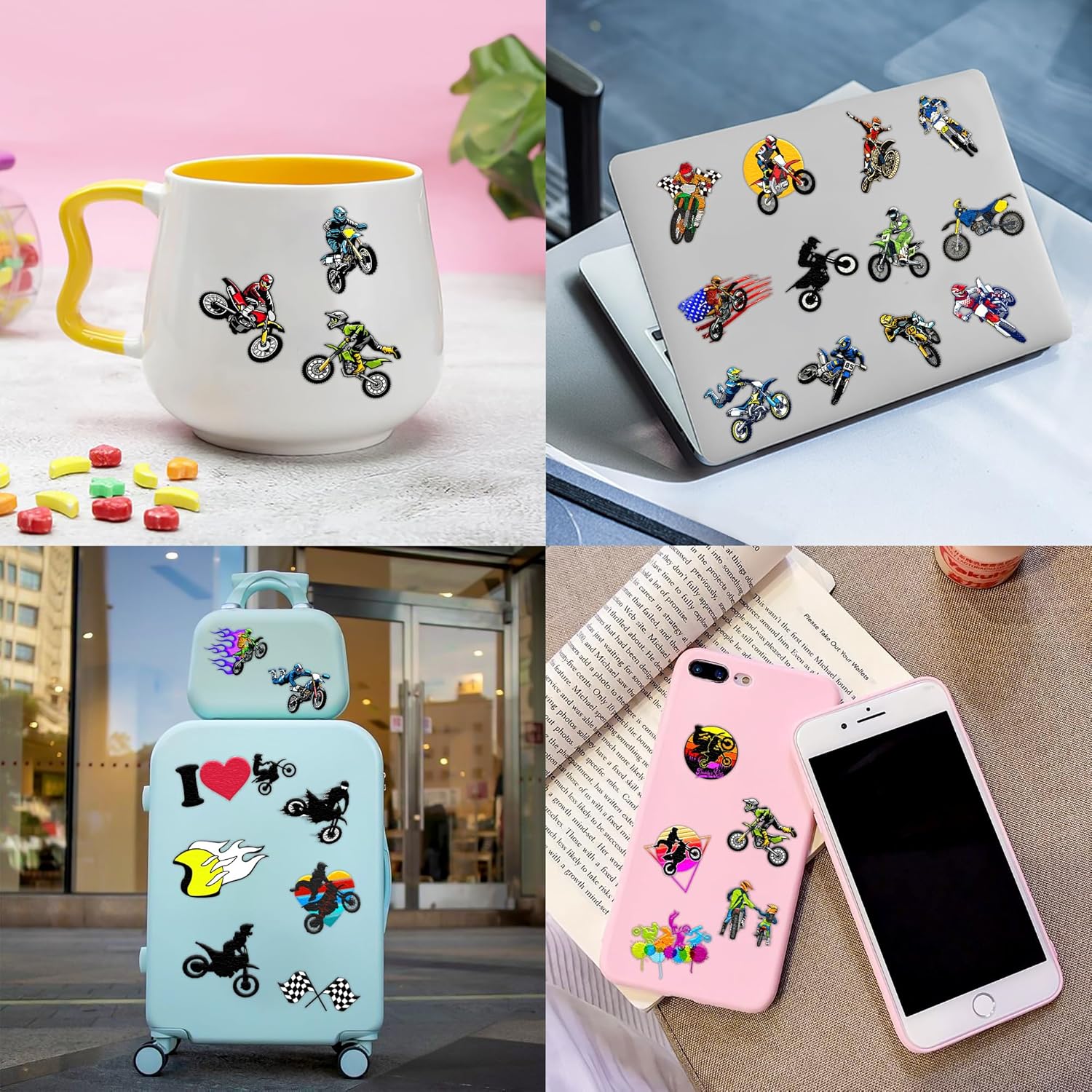 Dirt Bike Temporary Tattoos 96 PCS 8 Sheets Cartoon Themed Party Supplies