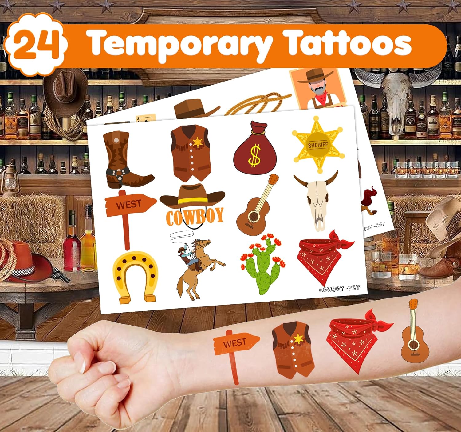 36PCS Cowboy Party Favors with Temp Tattoos and Stamps