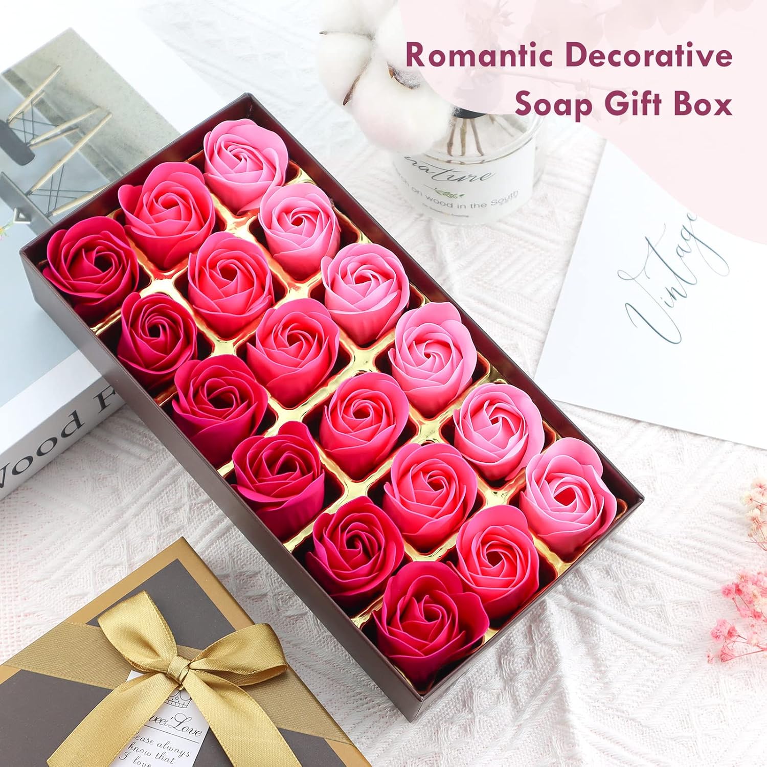 JIALEEY Scented Rose Bath Soap Petals Gift Set 18 PCS Pink